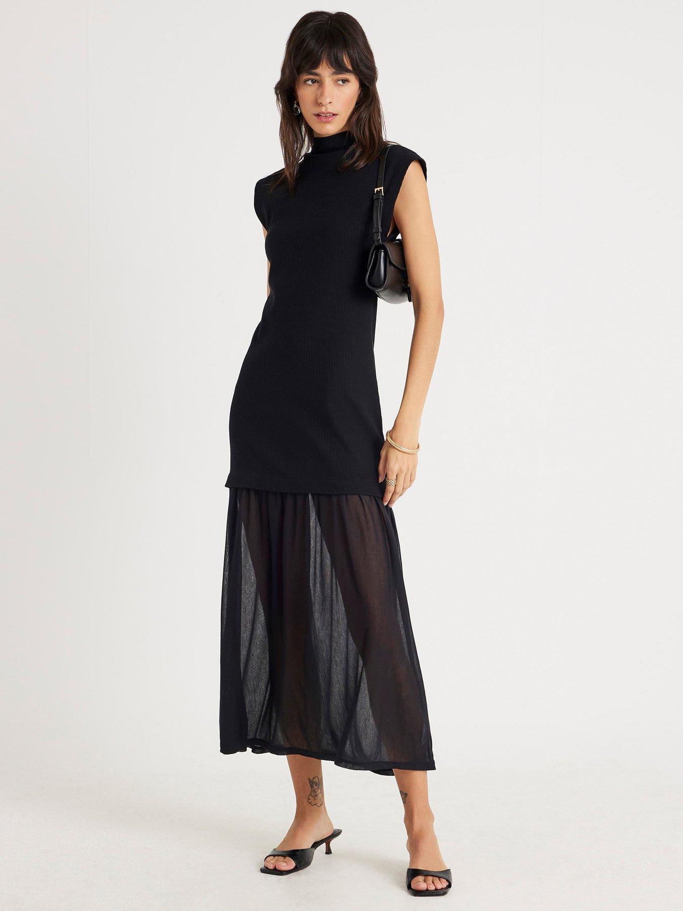 River Island Drop Waist Hybrid Midi Dress - Black