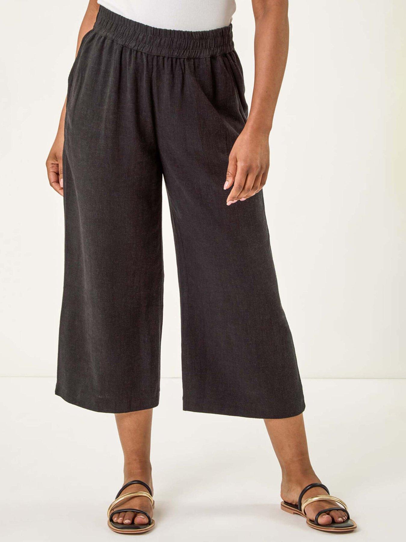Roman Petite Linen Mix Cropped Trouser - Black