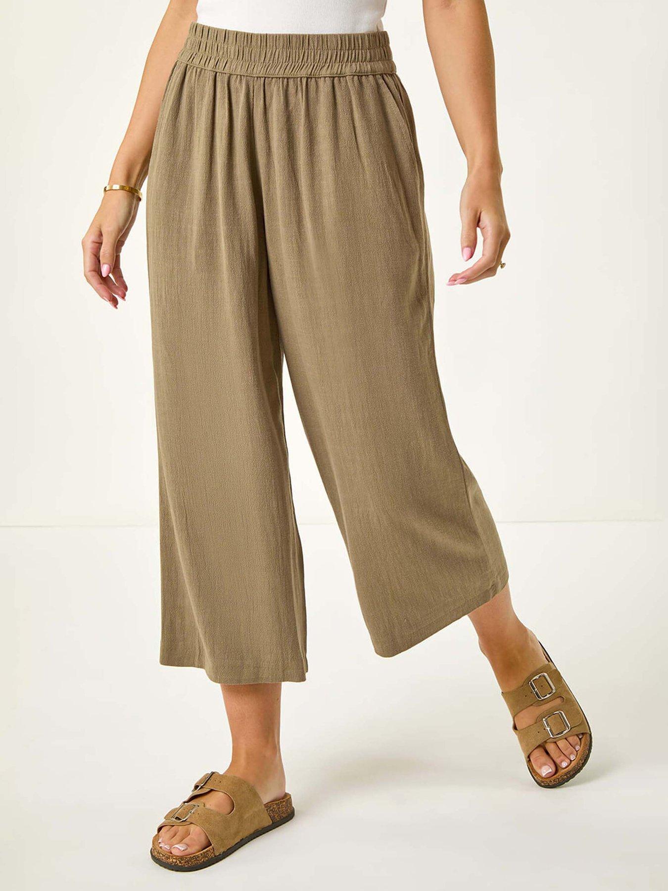 Roman Petite Linen Mix Cropped Trouser - Khaki