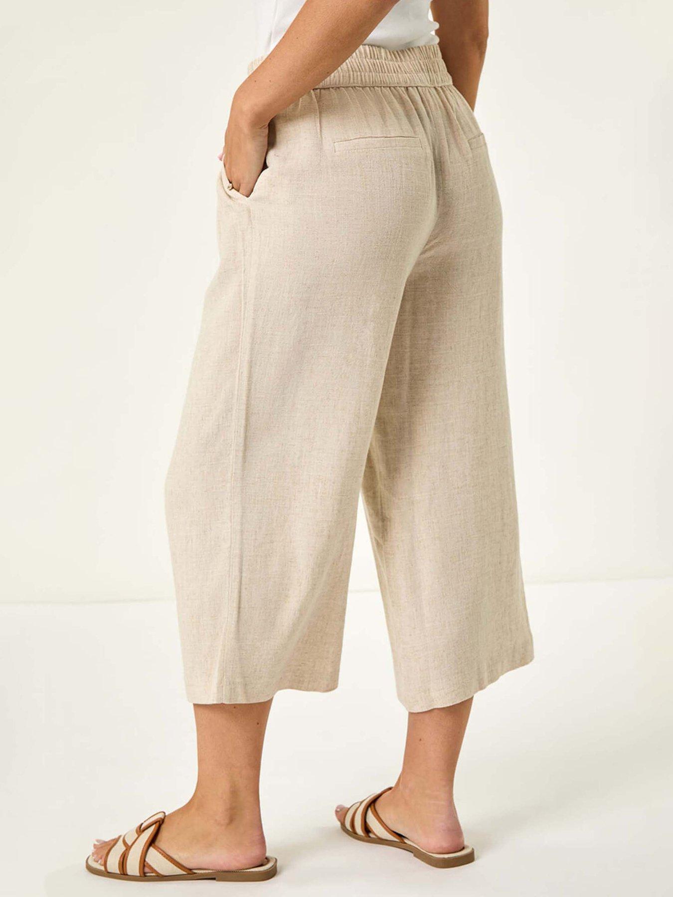 Image 2 of 5 of Roman Petite Linen Mix Cropped Trouser - White