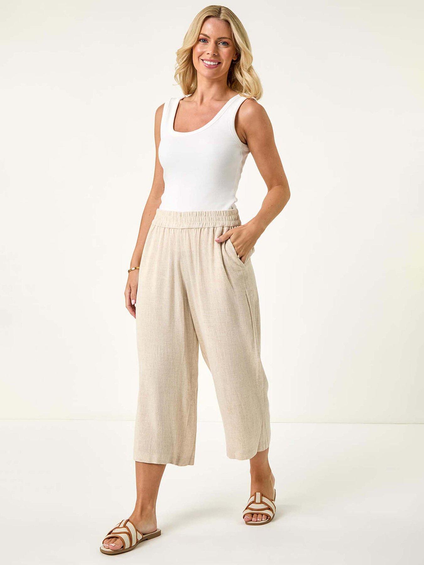 Image 4 of 5 of Roman Petite Linen Mix Cropped Trouser - White