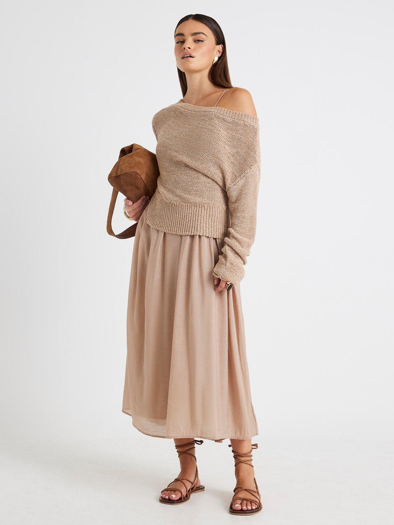 River Island Long Sleeve Hybrid Tape Dress - Beige