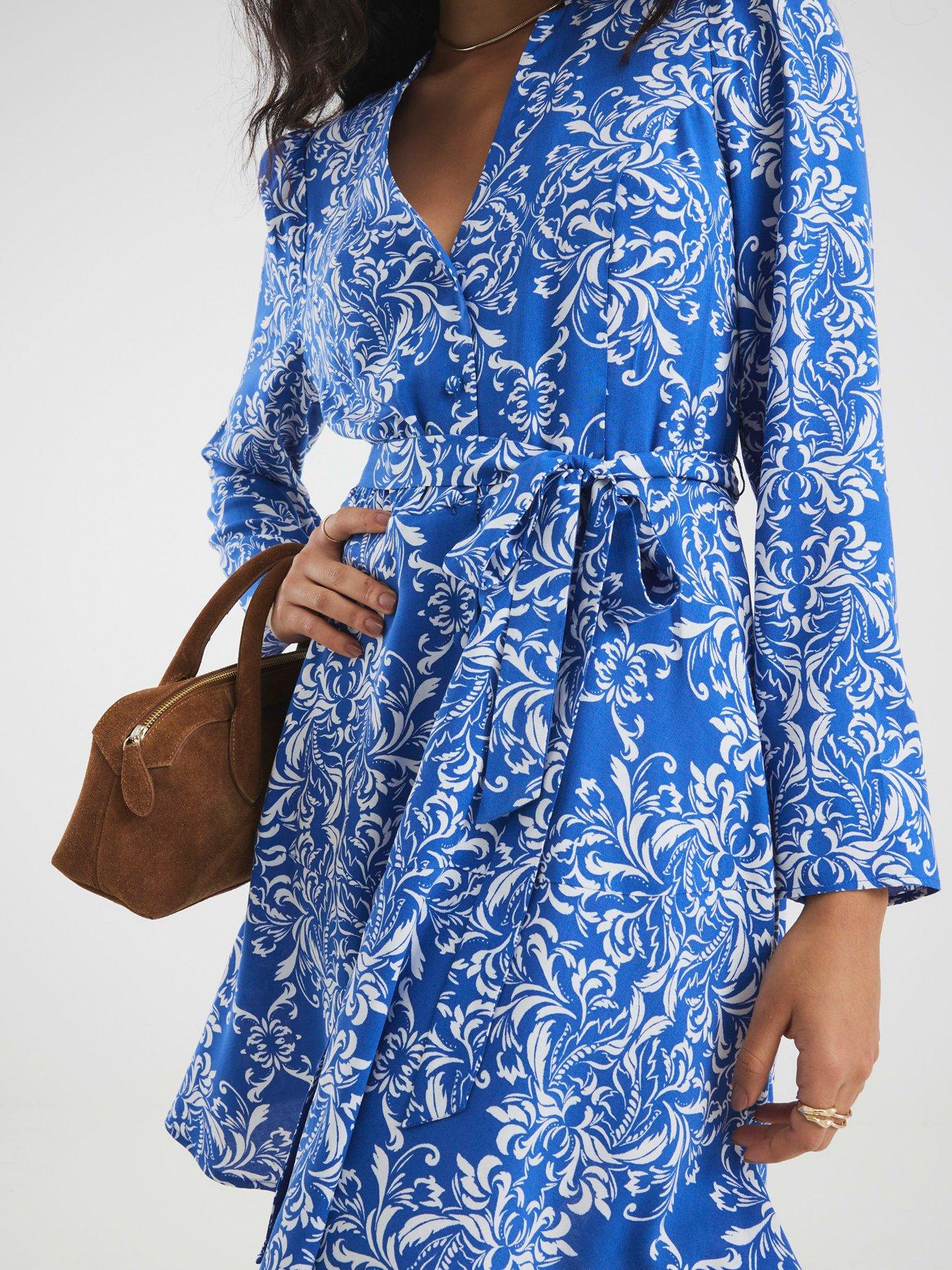 Image 3 of 4 of River Island Tie Front Mini Shirt Dress - Blue