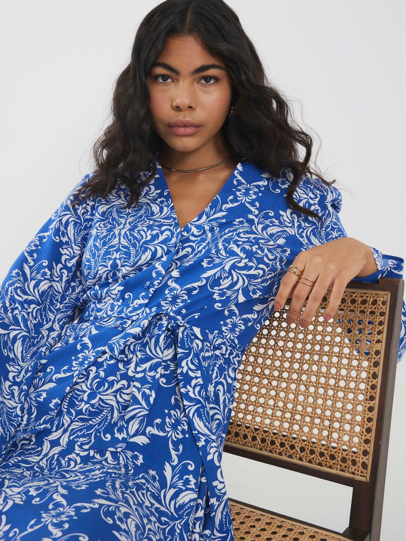 Image 4 of 4 of River Island Tie Front Mini Shirt Dress - Blue