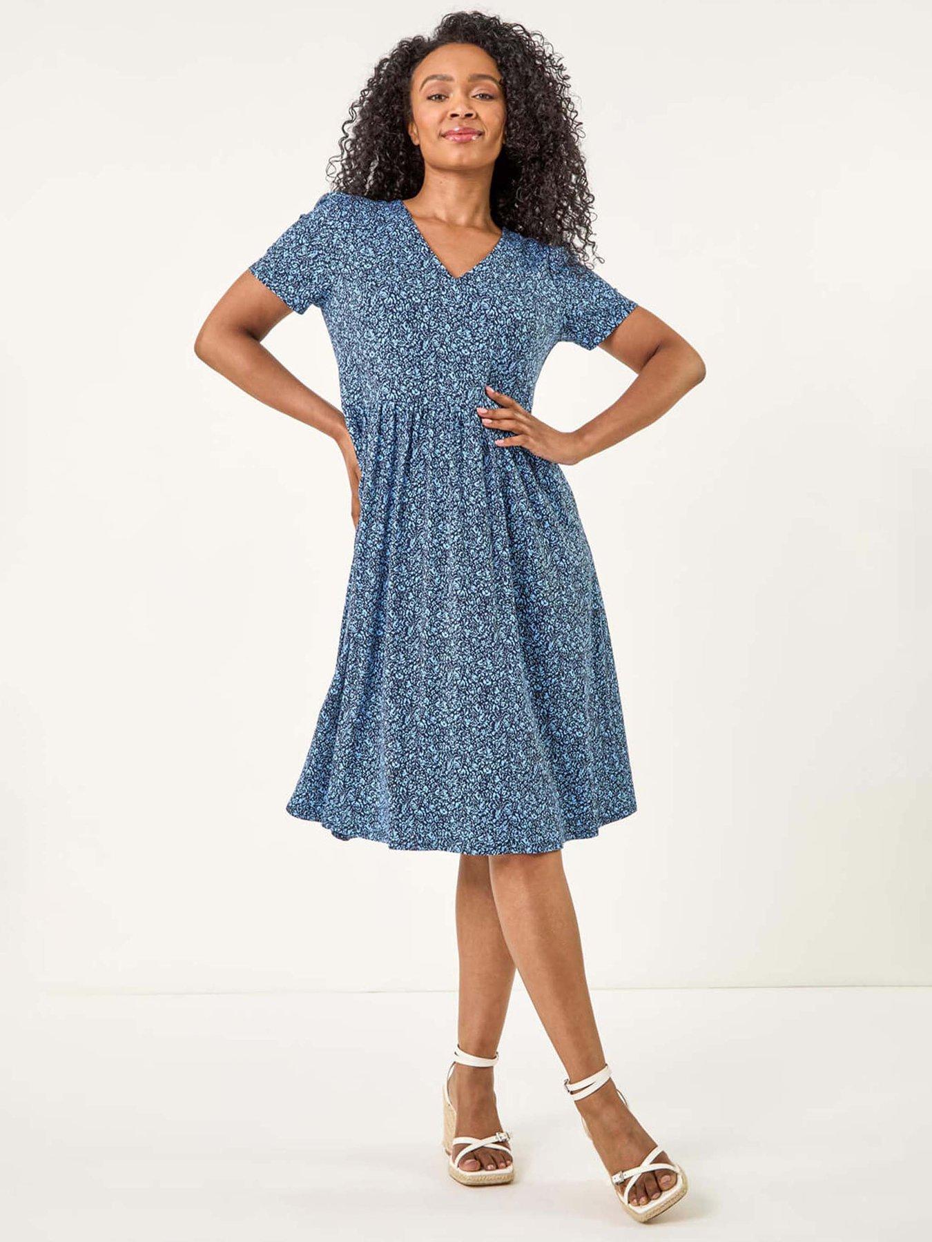 Roman Petite Ditsy Floral Pocket Dress - Navy