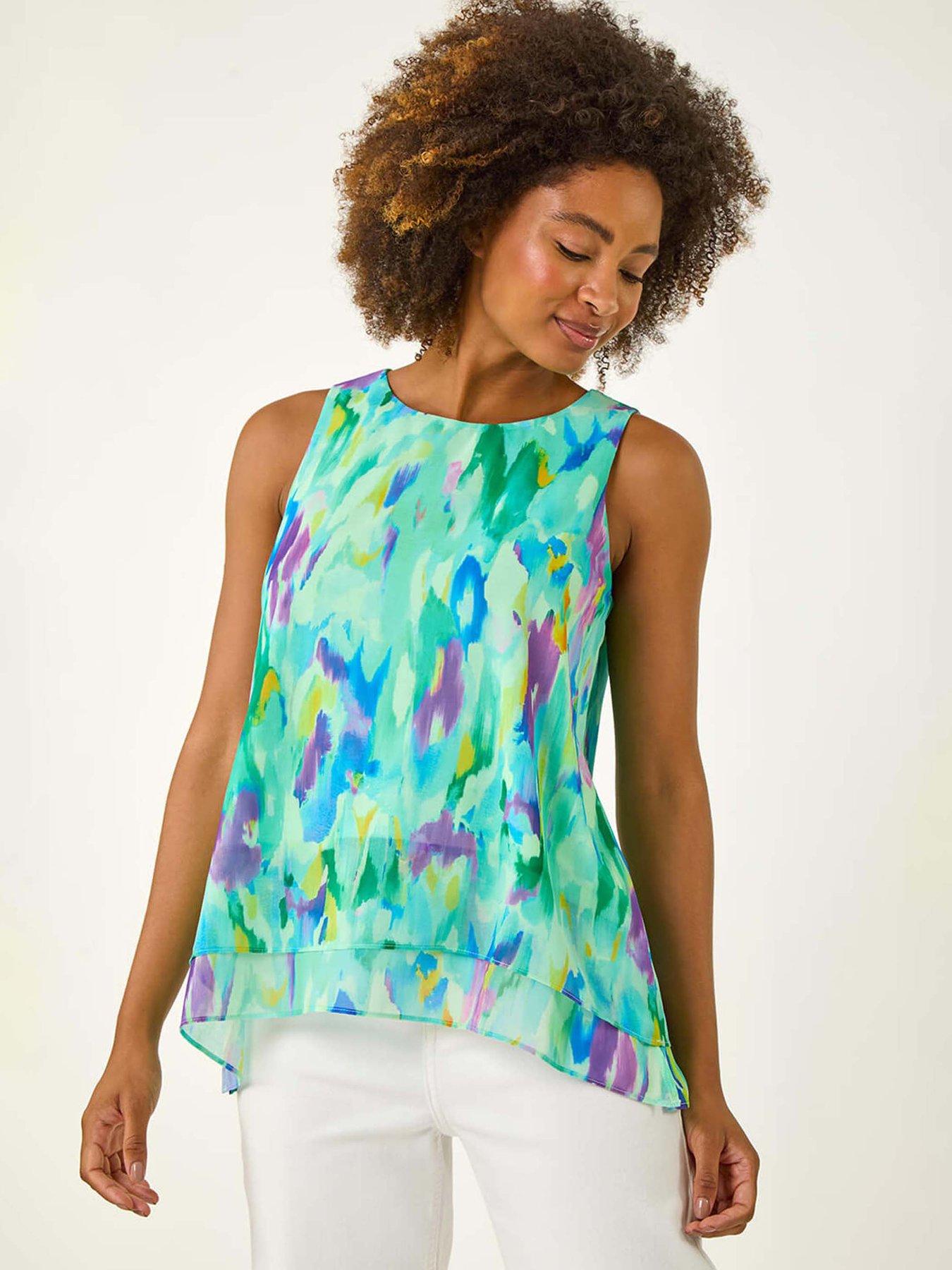 Roman Blurred Double Layered Vest Top - Green