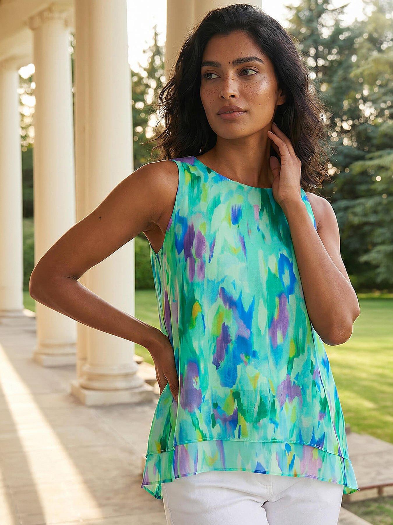 Roman Blurred Double Layered Vest Top - Green