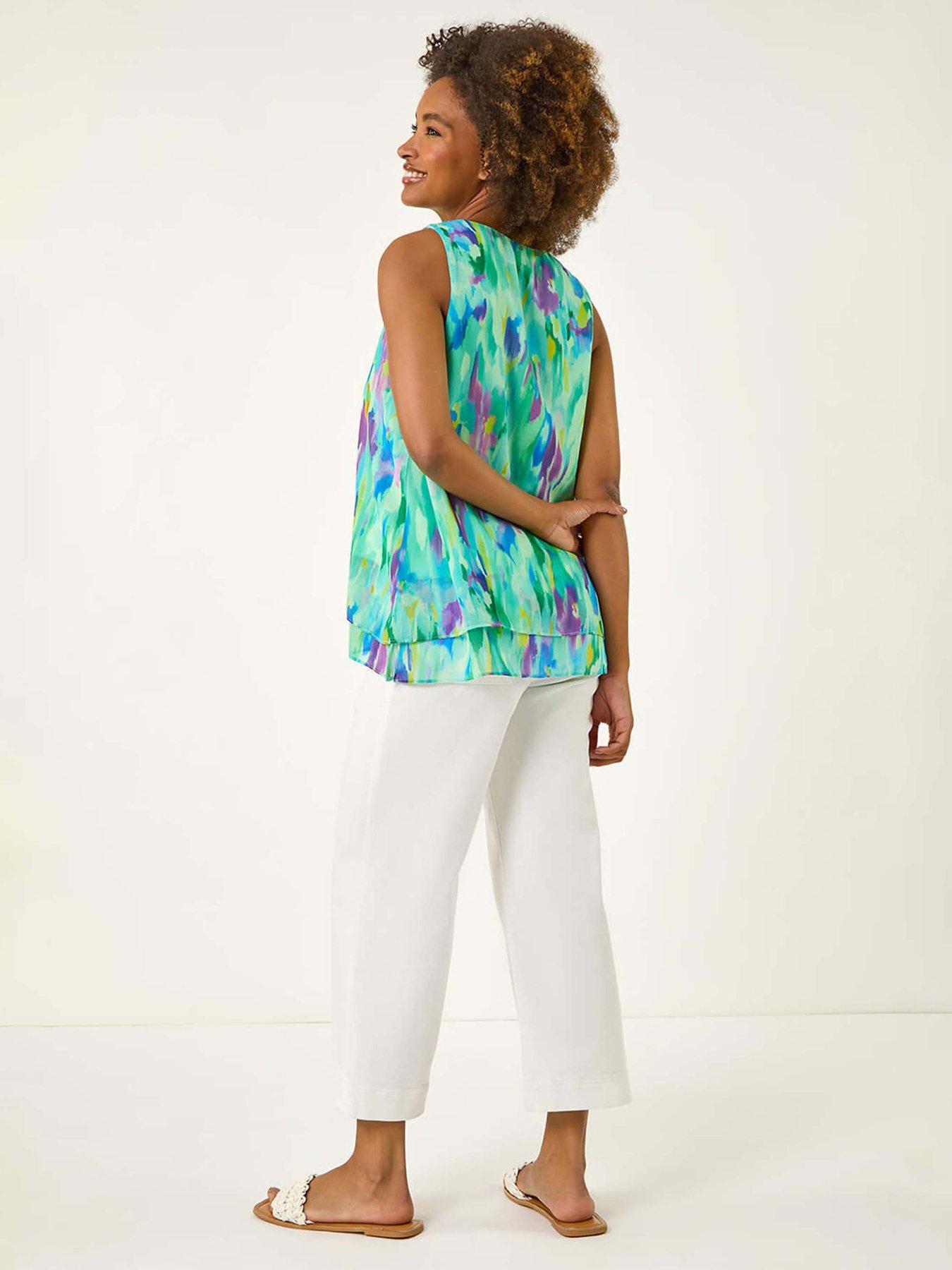 Image 2 of 5 of Roman Blurred Double Layered Vest Top - Green