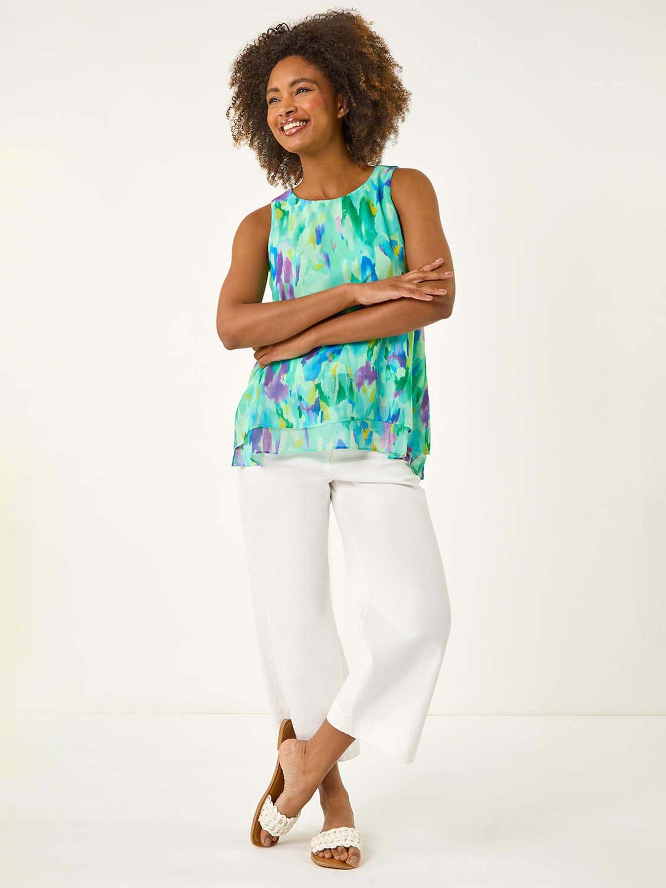 Image 3 of 5 of Roman Blurred Double Layered Vest Top - Green
