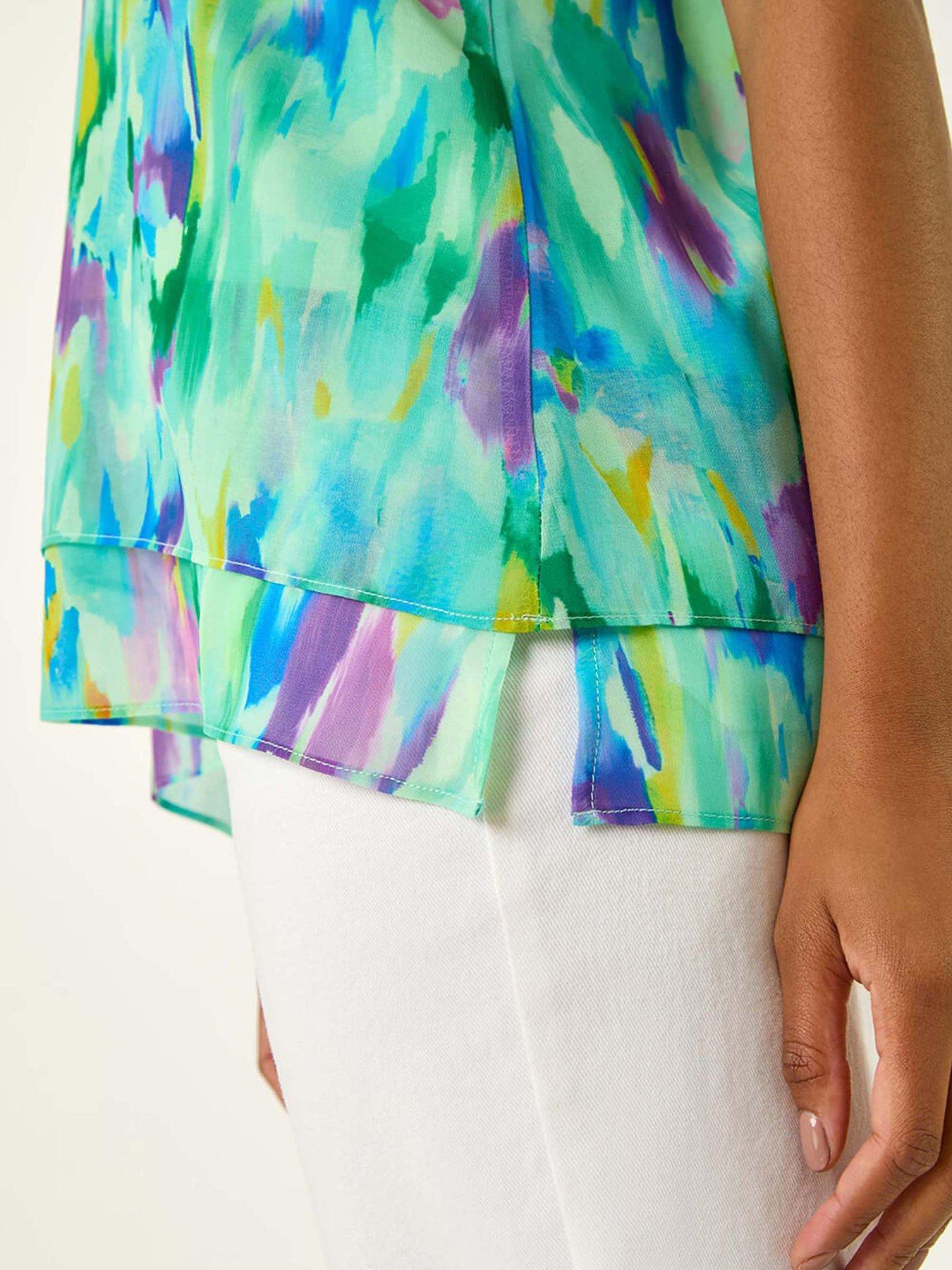 Image 5 of 5 of Roman Blurred Double Layered Vest Top - Green