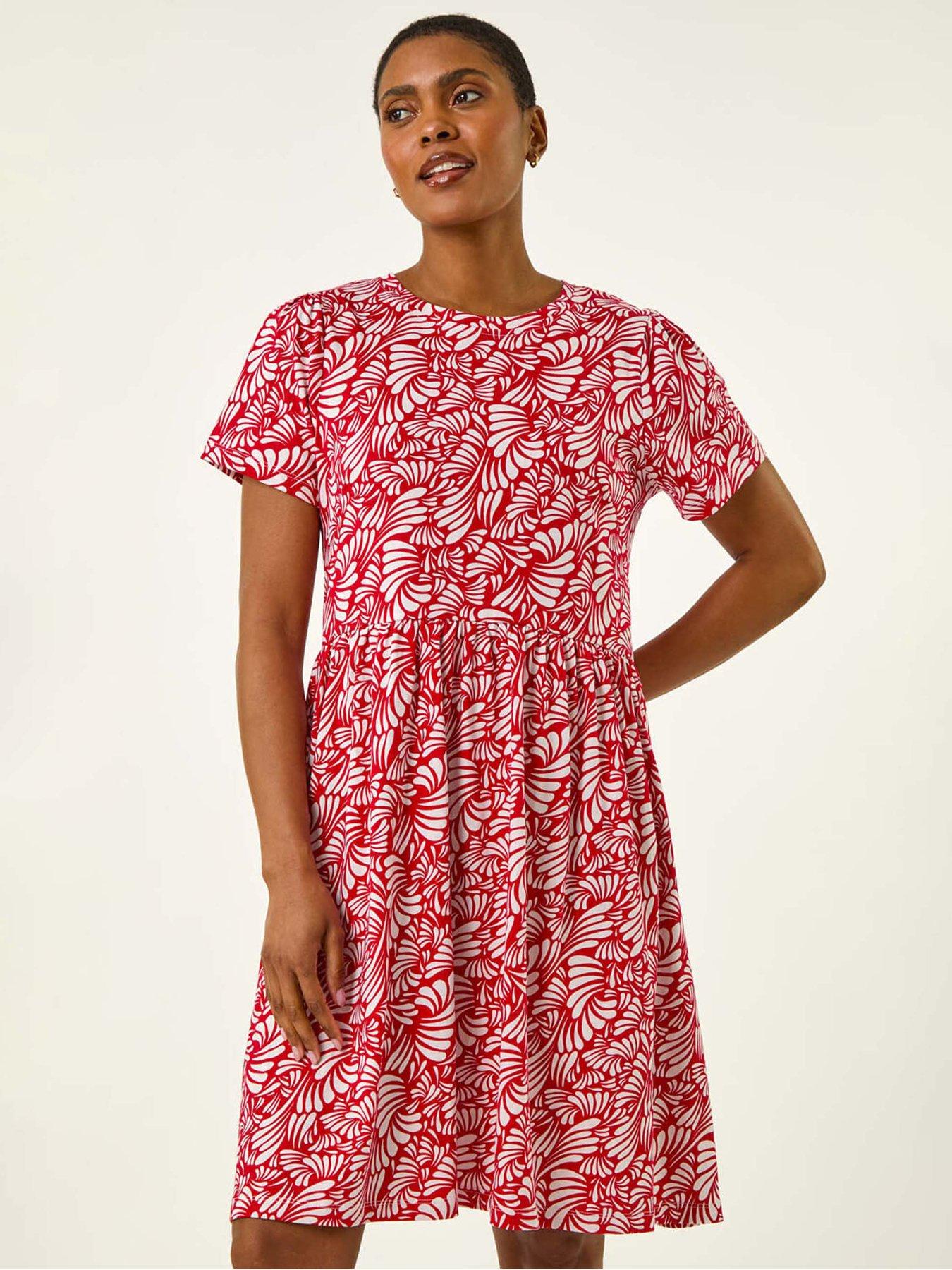 Roman Abstract Print Jersey Dress - Red