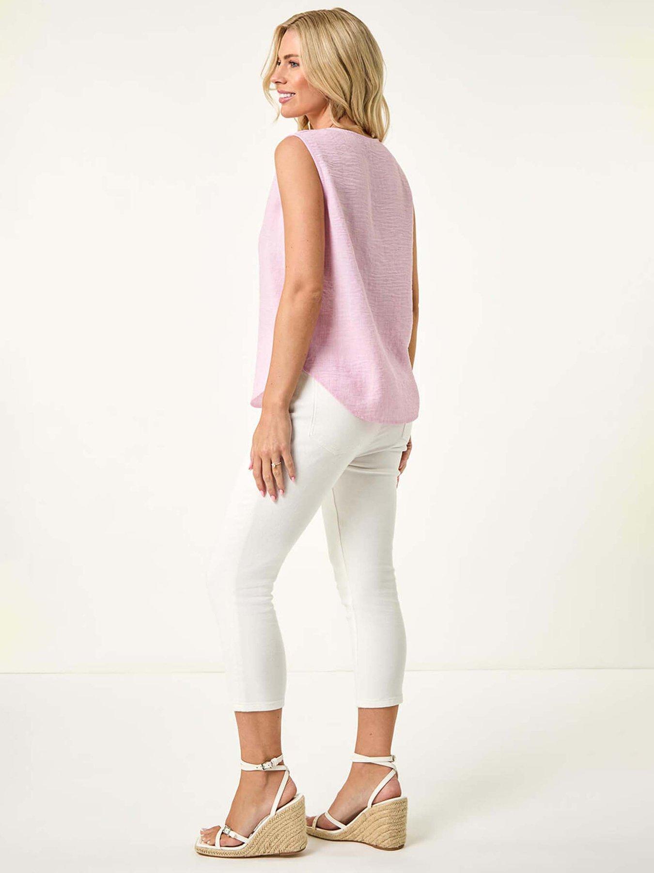 Image 2 of 5 of Roman Petite Buttoned Sleeveless Blouse - Pink
