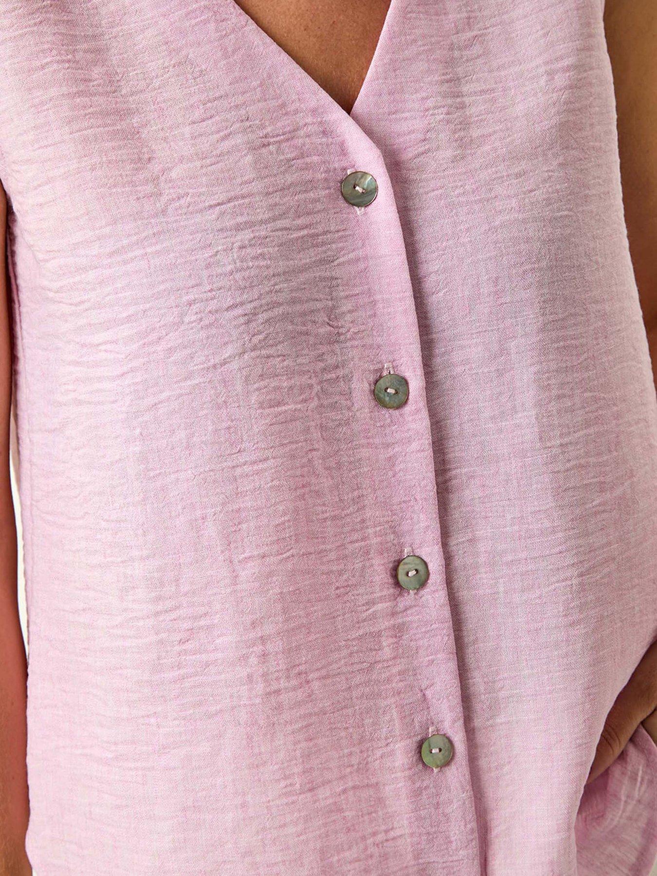 Image 5 of 5 of Roman Petite Buttoned Sleeveless Blouse - Pink