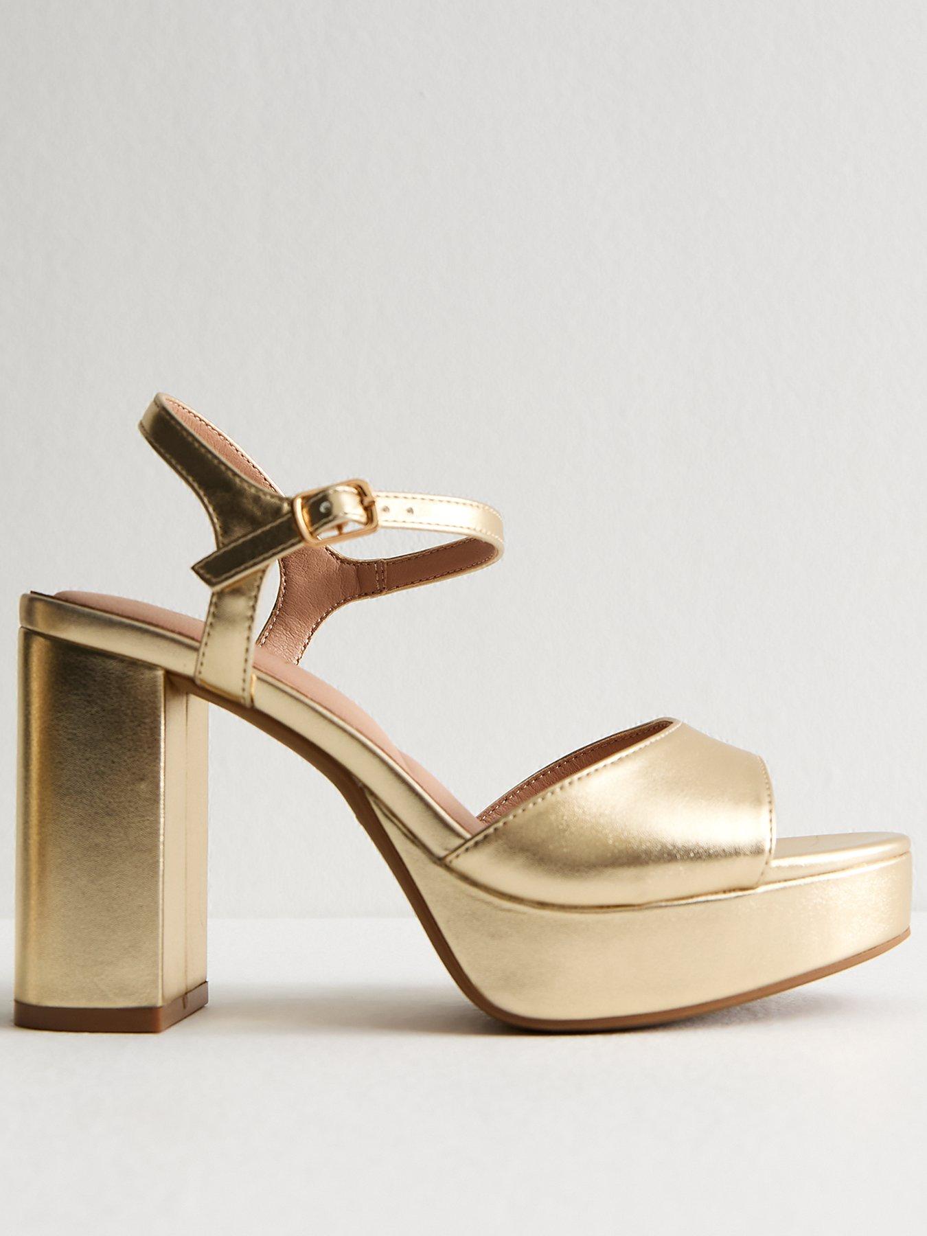 New Look Platform Sole Block Heel Sandal Gold Very Ireland