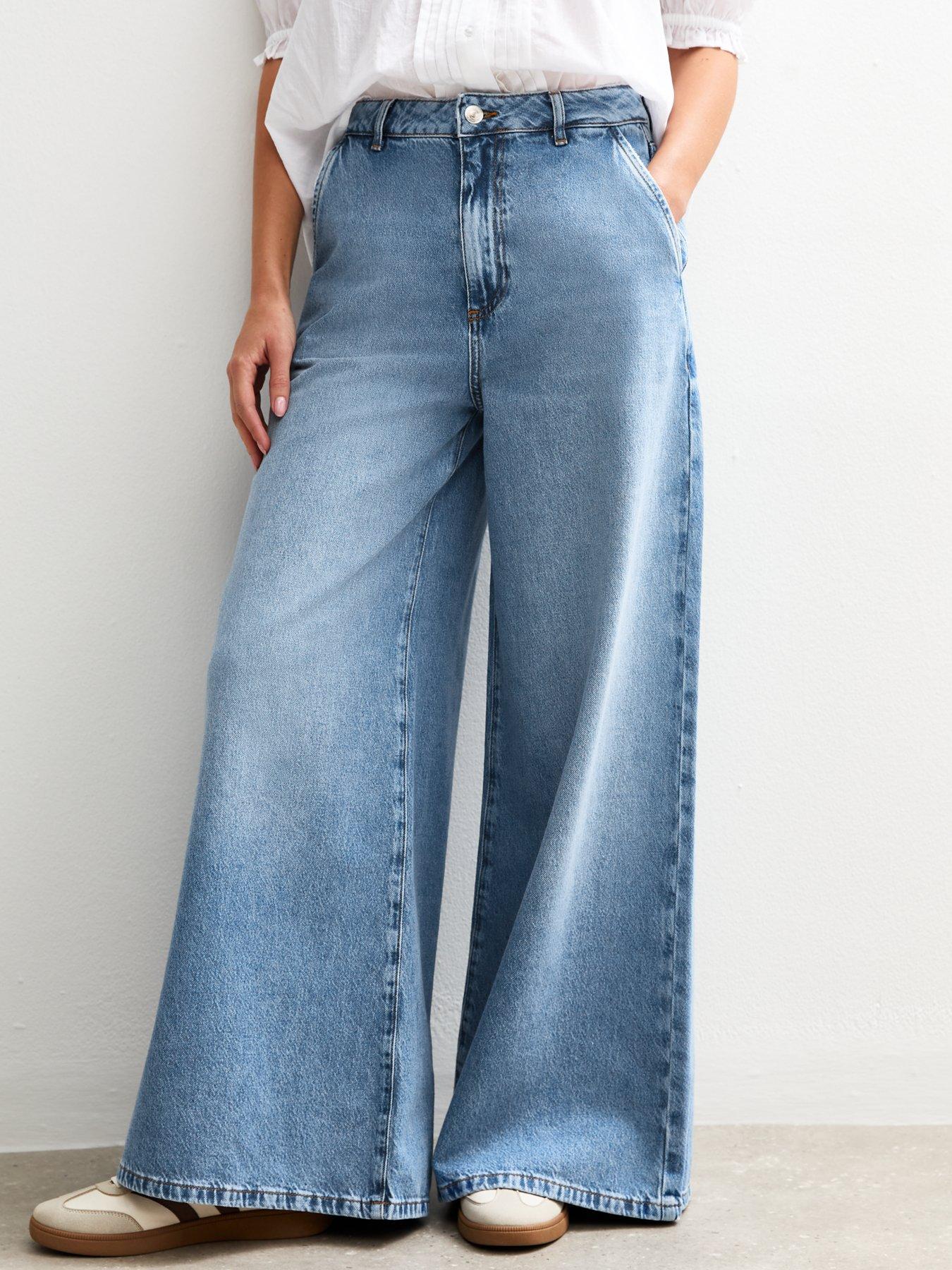 Image 1 of 6 of New Look Palazzo Wide Leg Jeans - Blue
