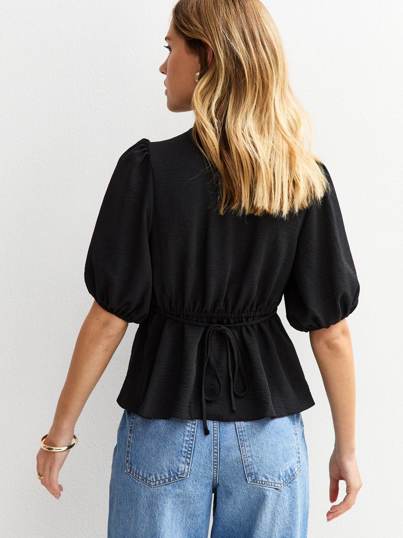 new-look-crinkle-texture-button-detail-tea-blouse-blackstillFront