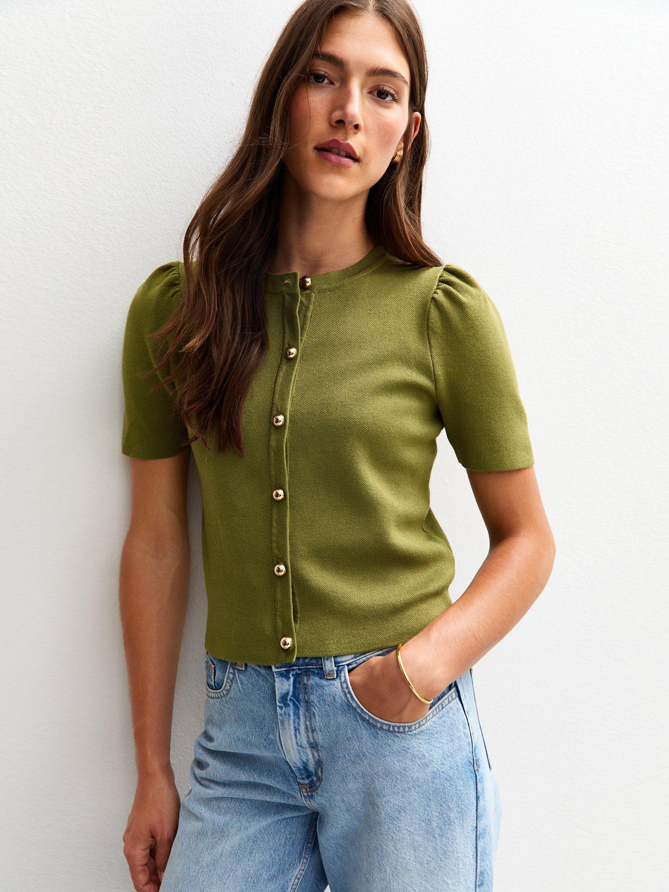 New Look Green Short Sleeve Crew Neck Cardigan