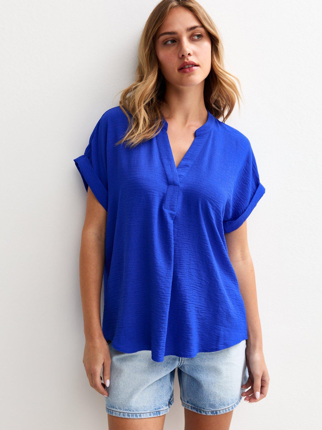 undefined Crinkled Collared Top - Blue