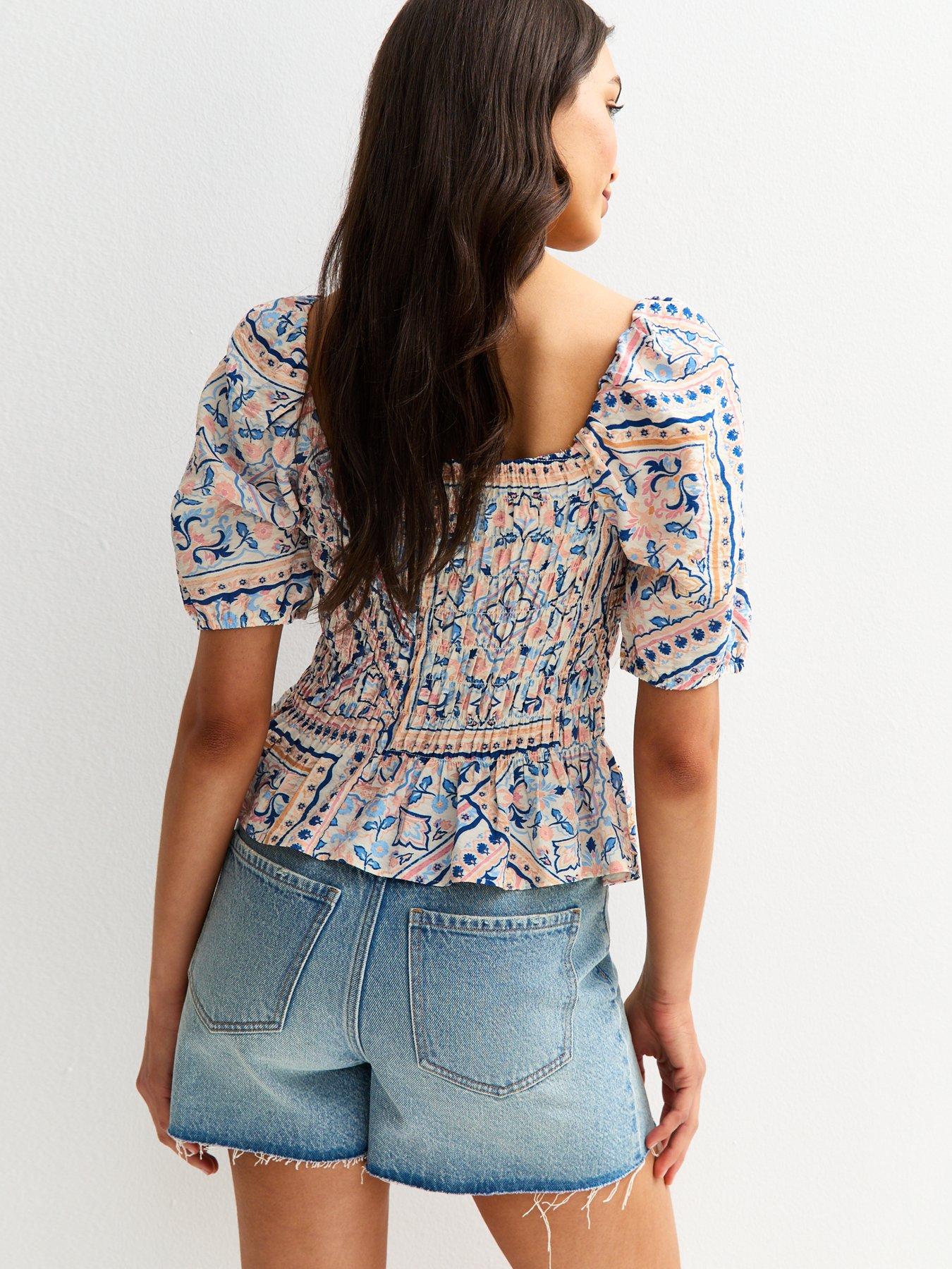 new-look-scarf-print-shirred-top-bluestillFront