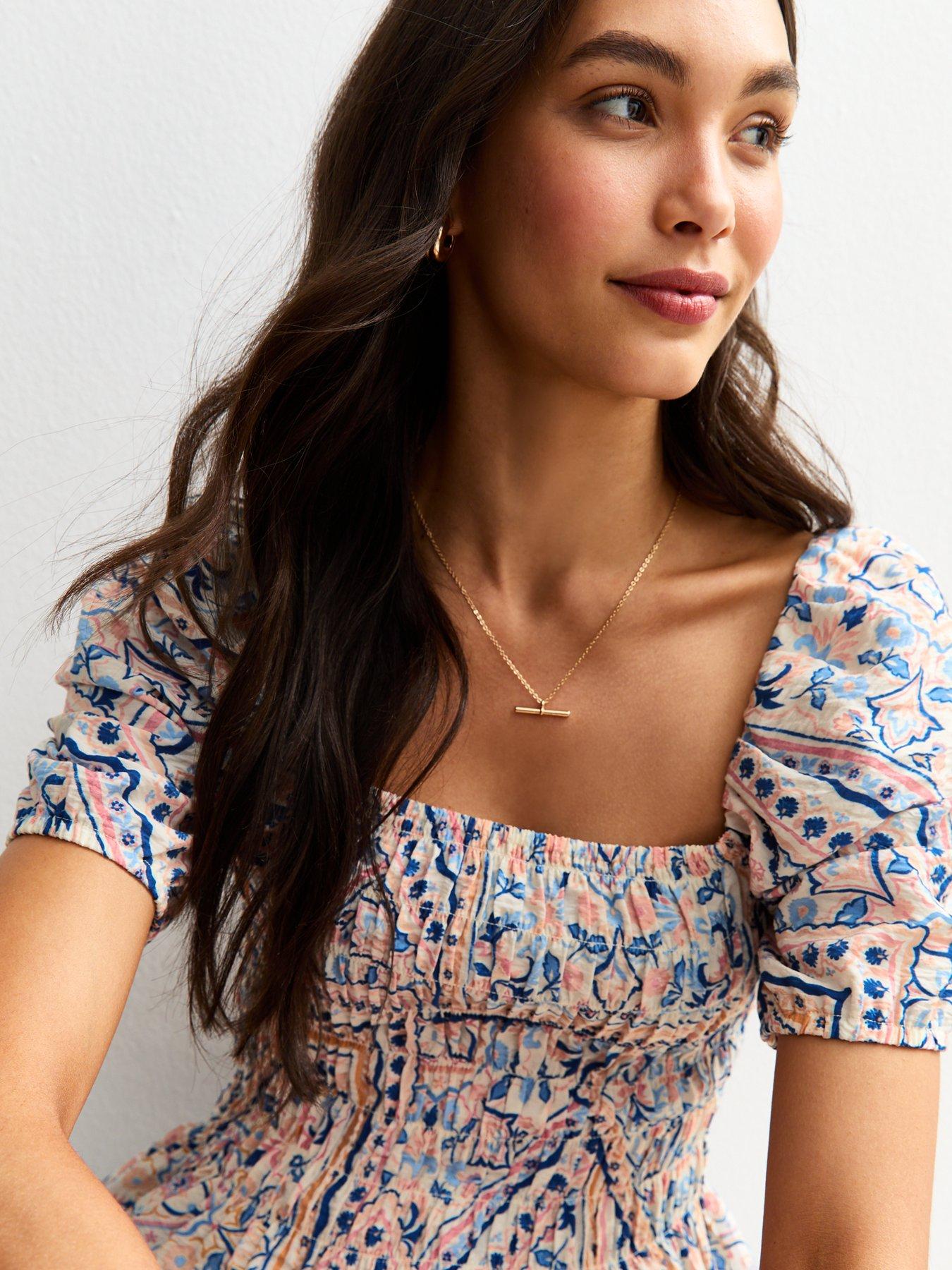 new-look-scarf-print-shirred-top-bluedetail