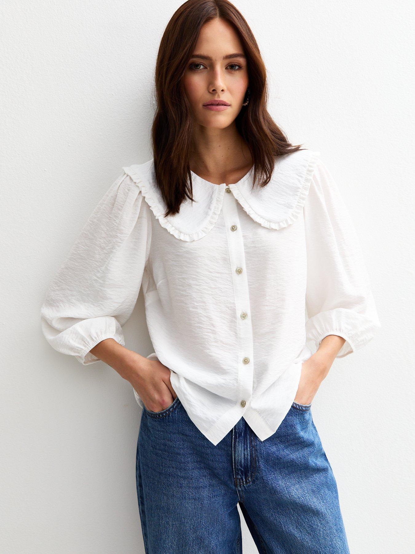 new-look-off-white-oversized-collar-crinkled-crop-sleeve-shirt