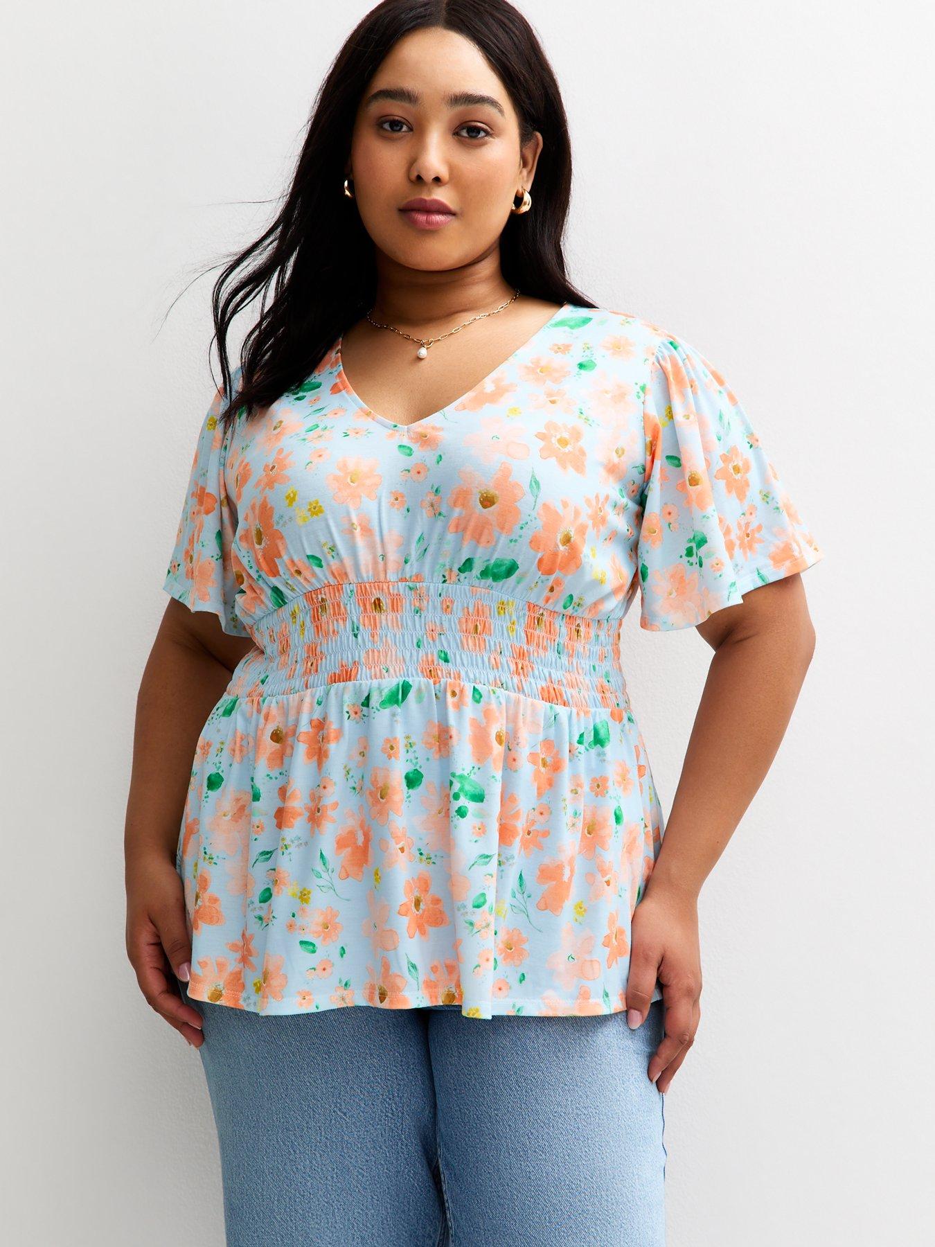 New Look Curves Floral Print Top - Multi
