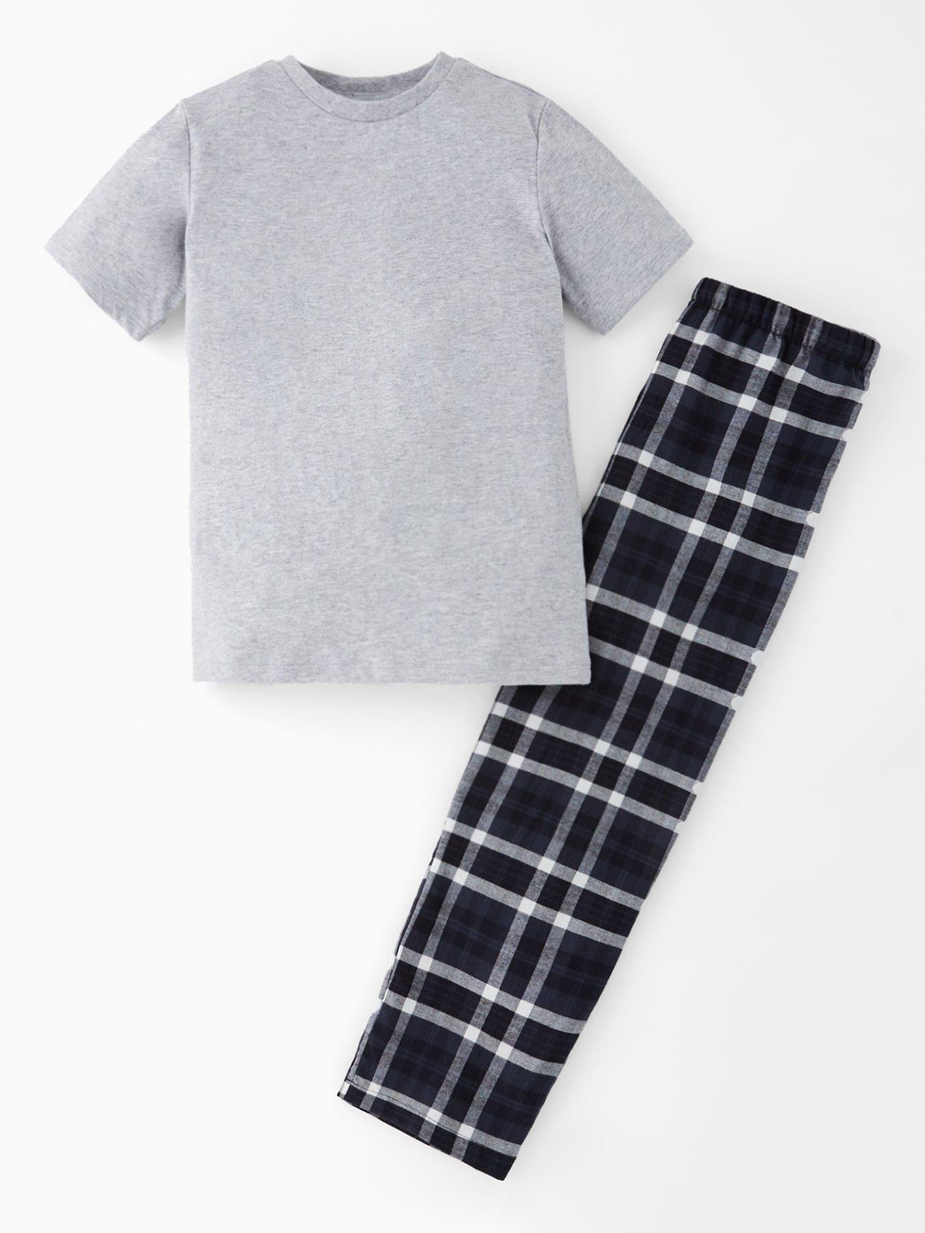 Image 1 of 4 of The Very Collection Boys Short Sleeve Tshirt And Check Woven Bottom Pyjama Set