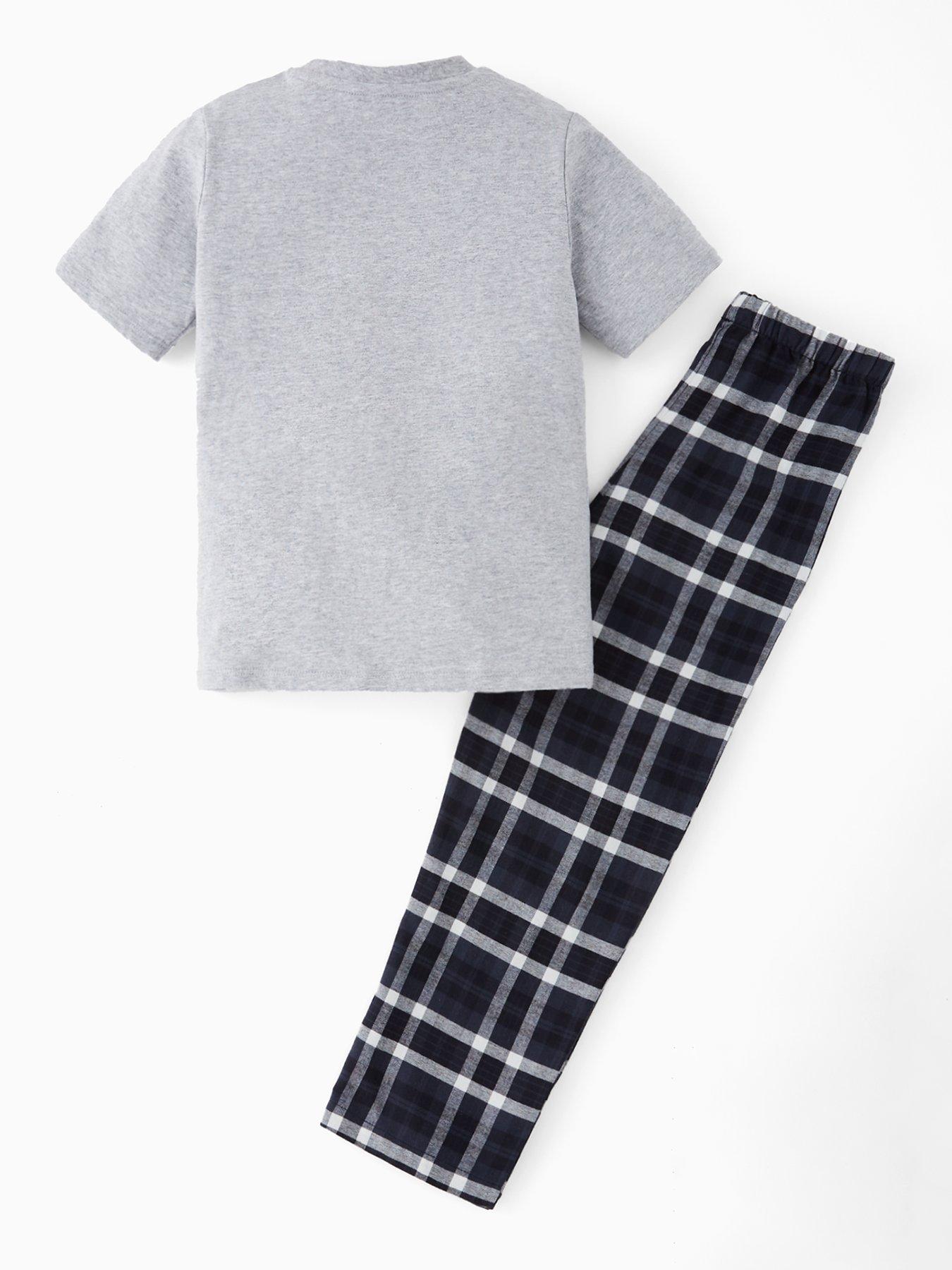 Image 2 of 4 of The Very Collection Boys Short Sleeve Tshirt And Check Woven Bottom Pyjama Set
