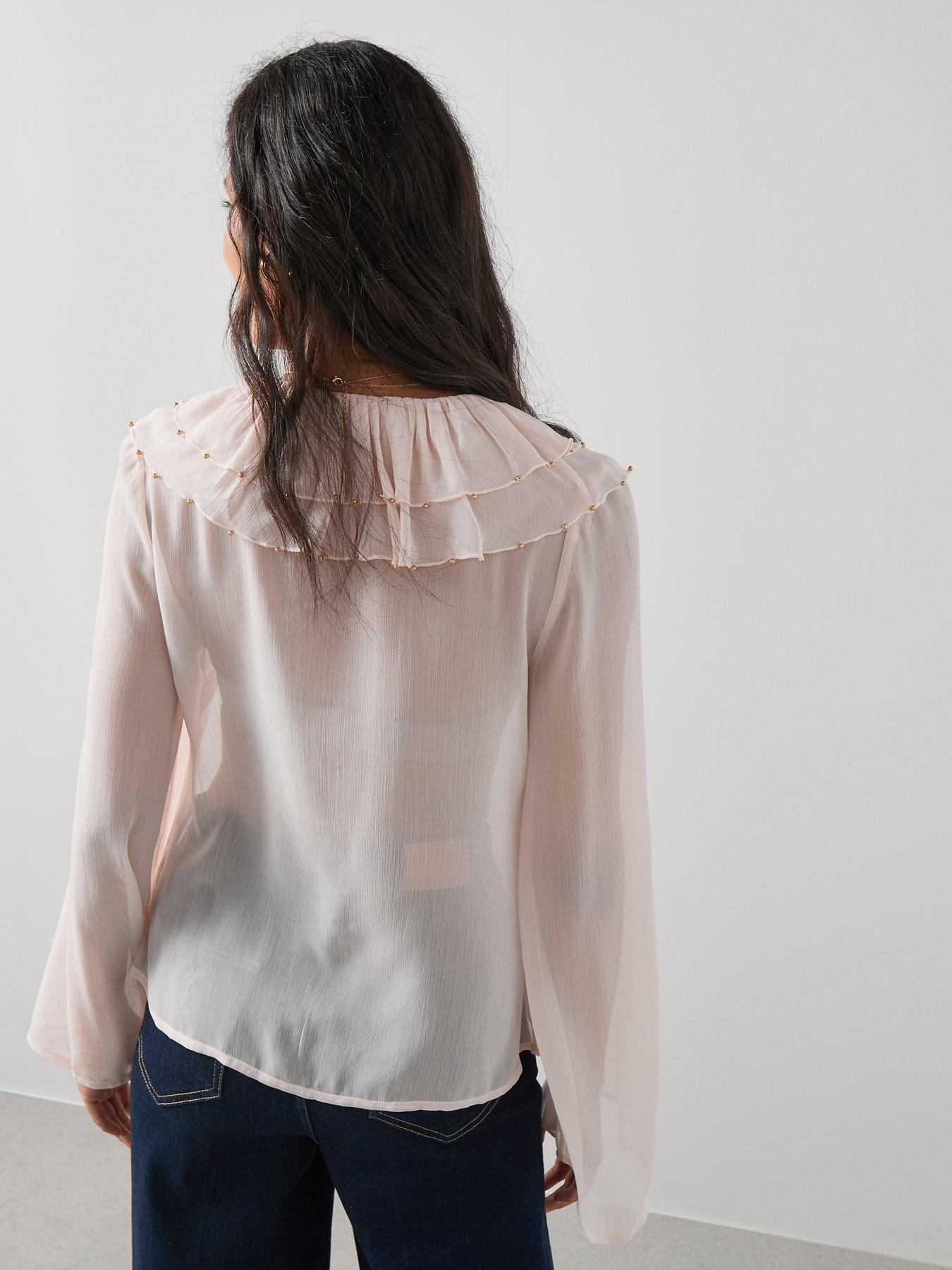 the-very-collection-beaded-frill-blouse-nudestillFront