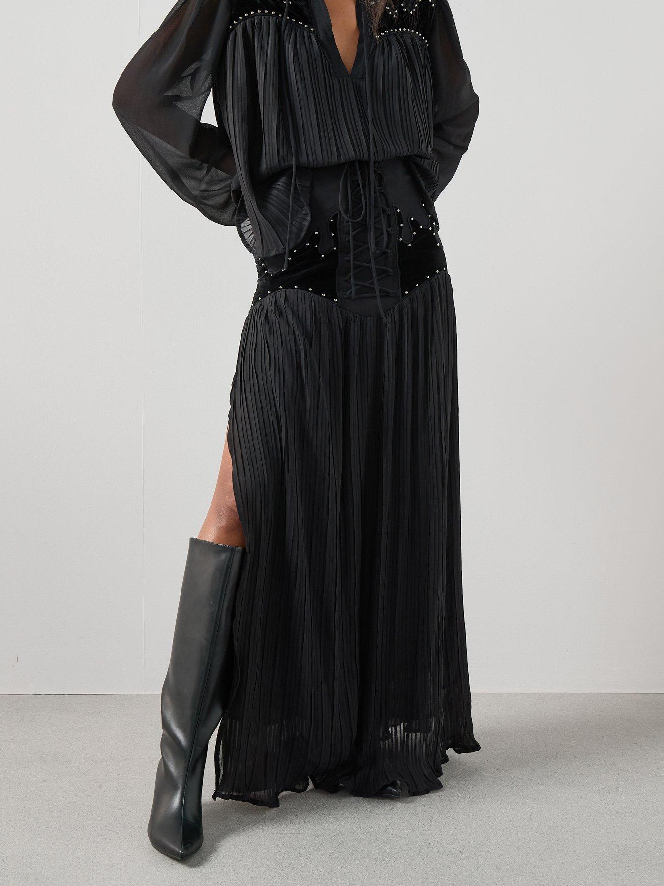 The Very Collection Velvet Applique Embellished Detail Tie Co-Ord Maxi Skirt - Black