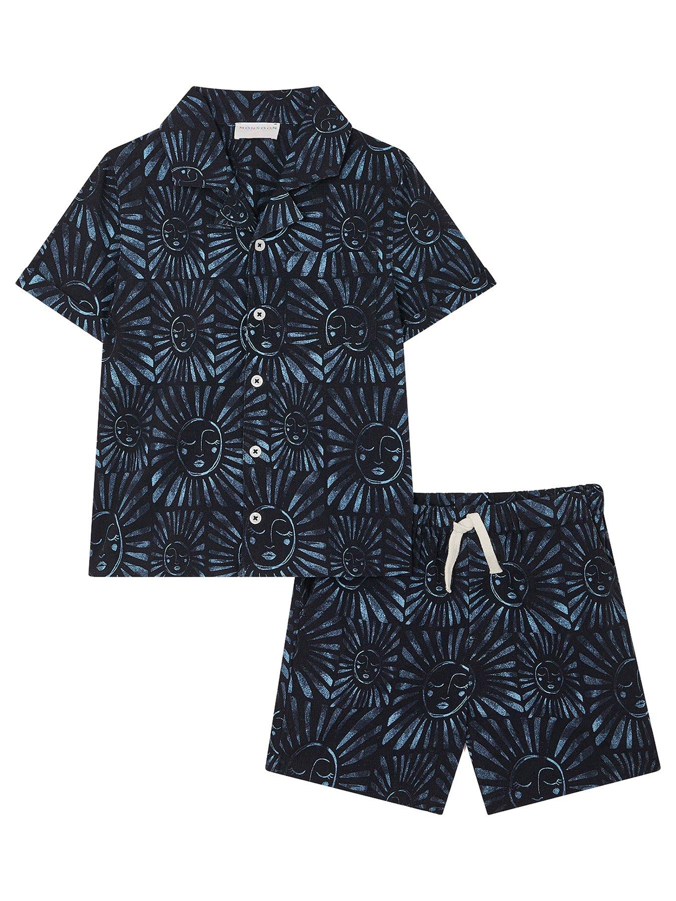 Image of Monsoon Boys Sun Print Shirt & Shorts Set - Navy