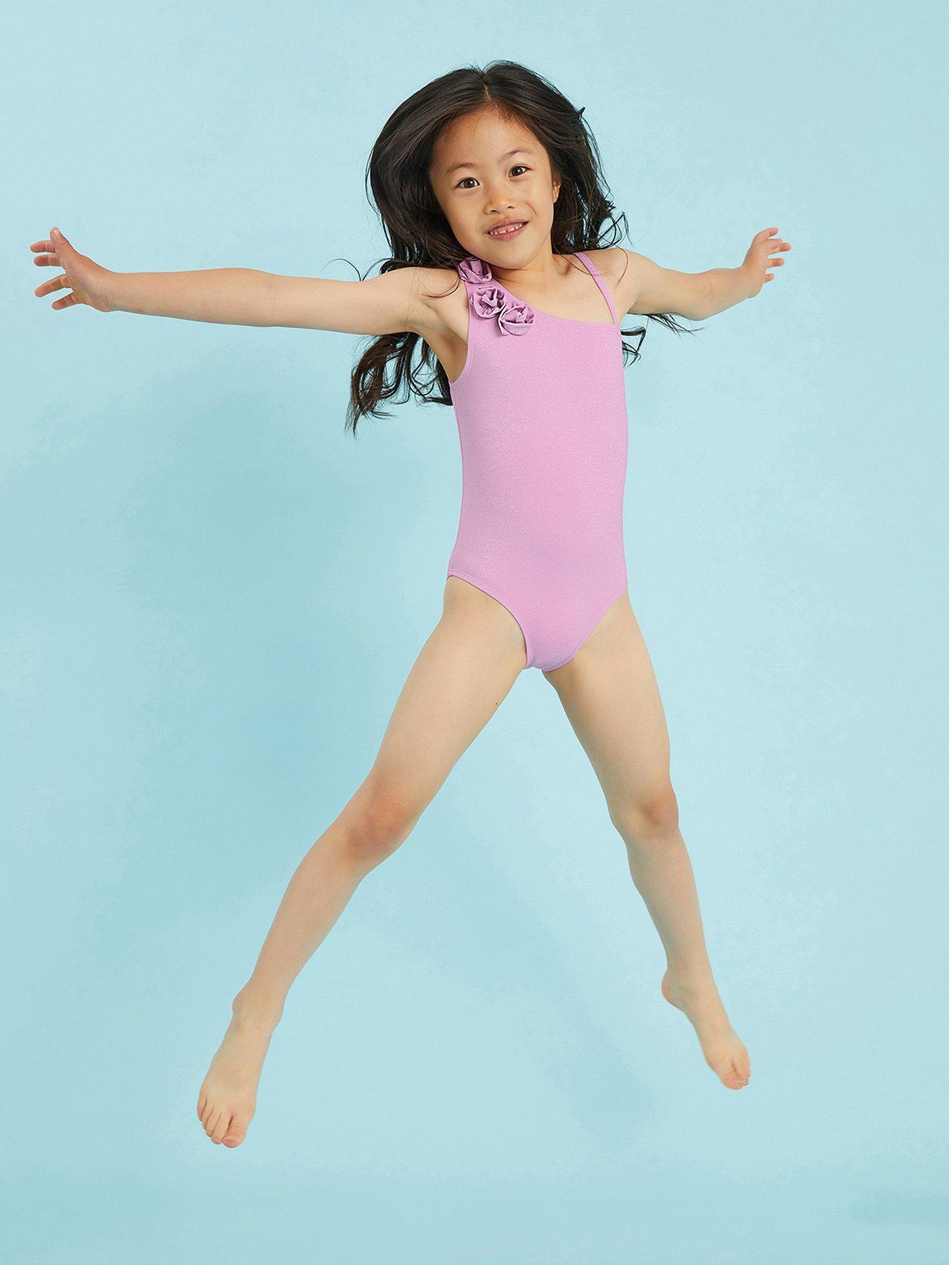 Accessorize Girls Sparkle Corsage Swimsuit - Light Purple