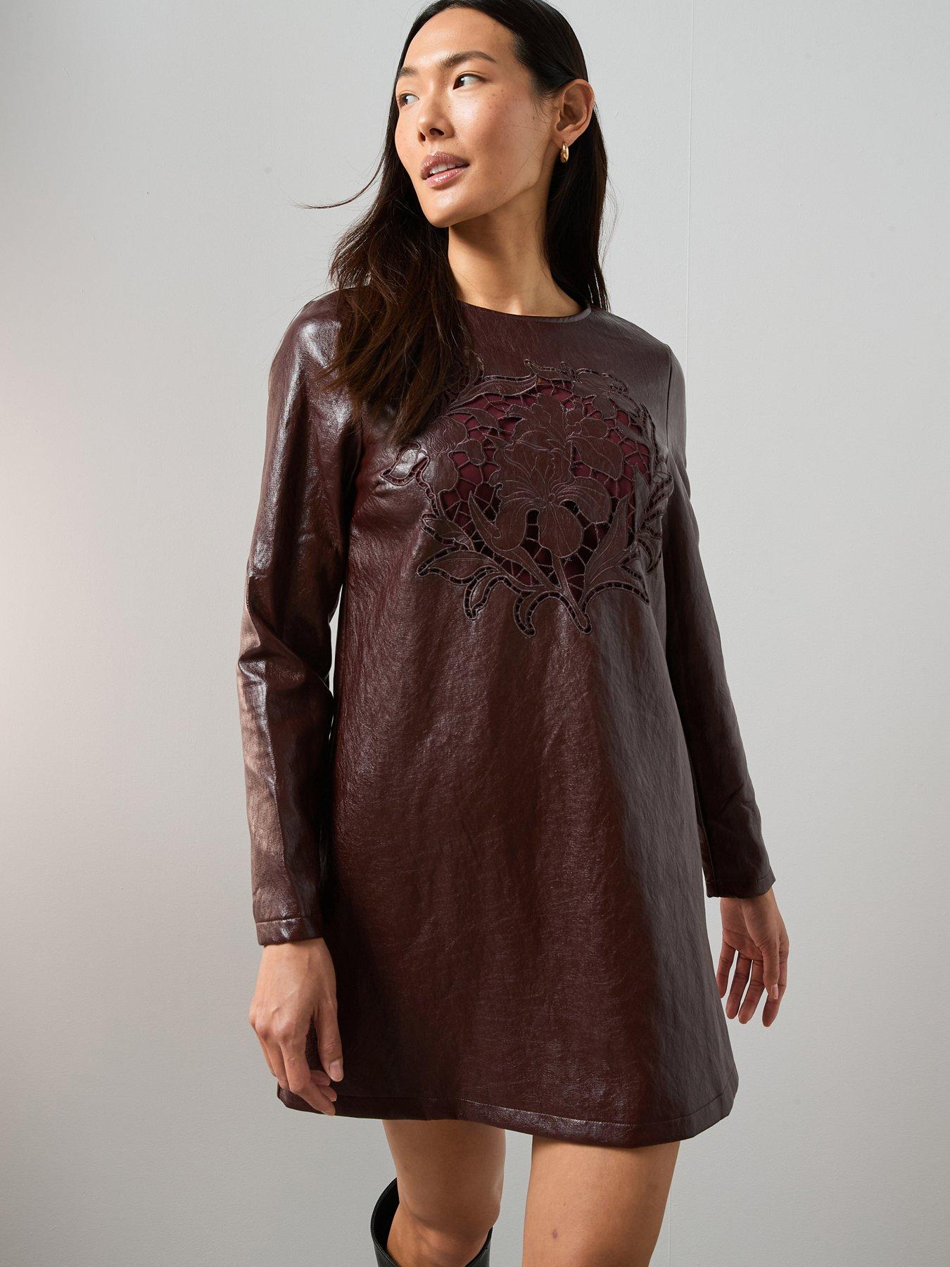 the-very-collection-cut-out-detail-mini-shift-dress-brown