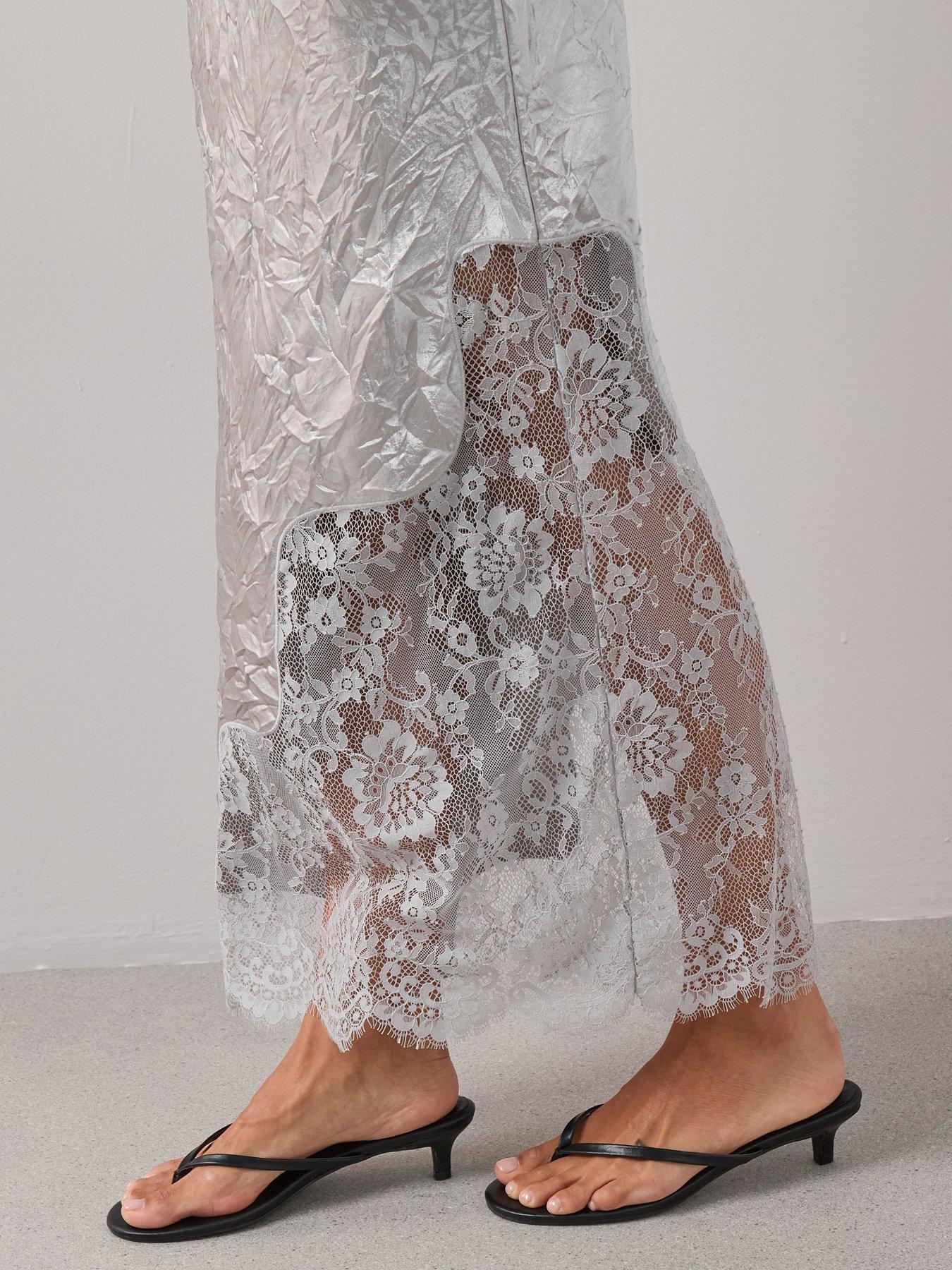 Image 5 of 7 of The Very Collection Lace Detail Satin Cami Dress - Silver