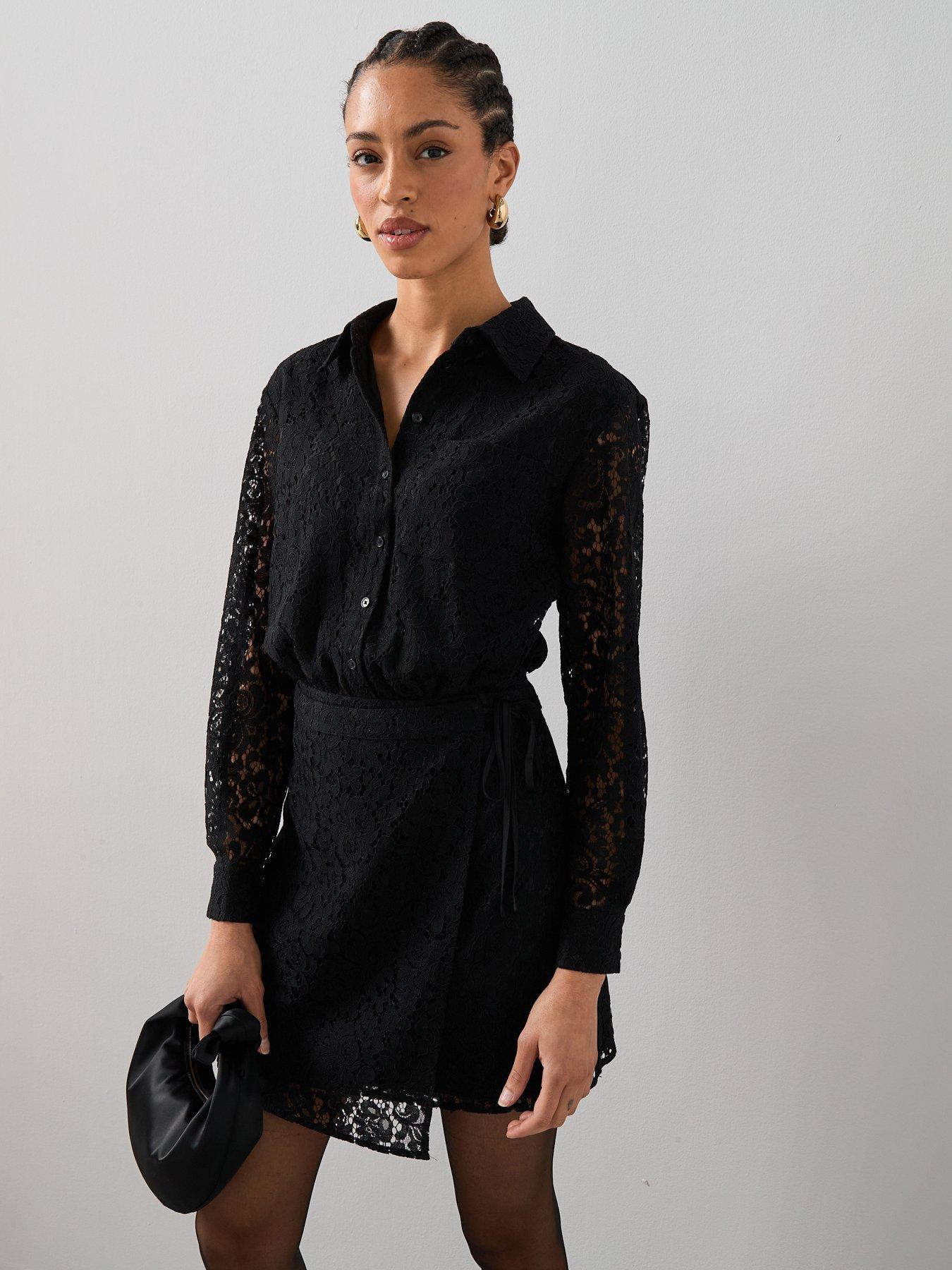 the-very-collection-lace-shirt-dress-black