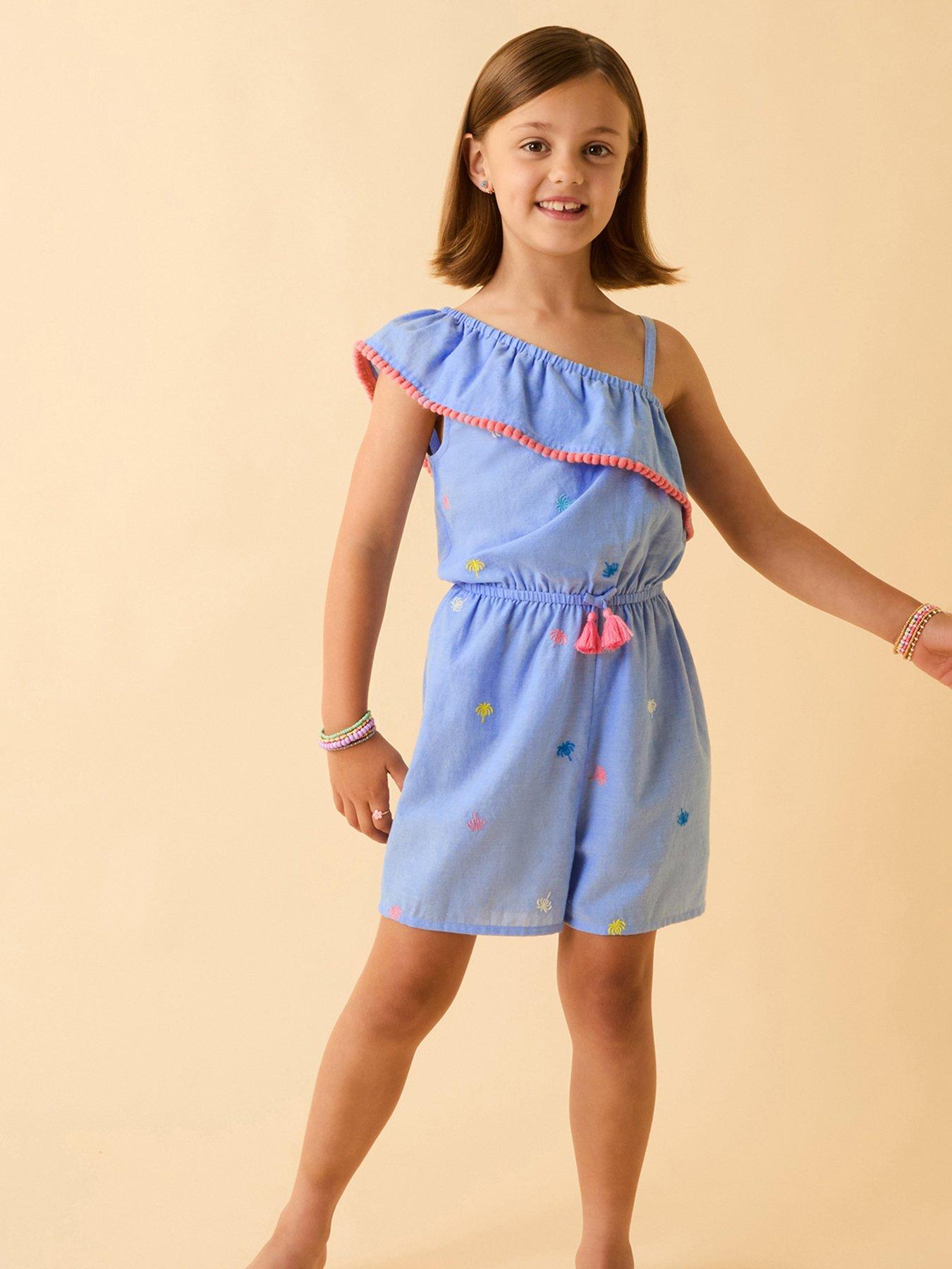 Accessorize Girls Shell Embroidered Playsuit - Blue