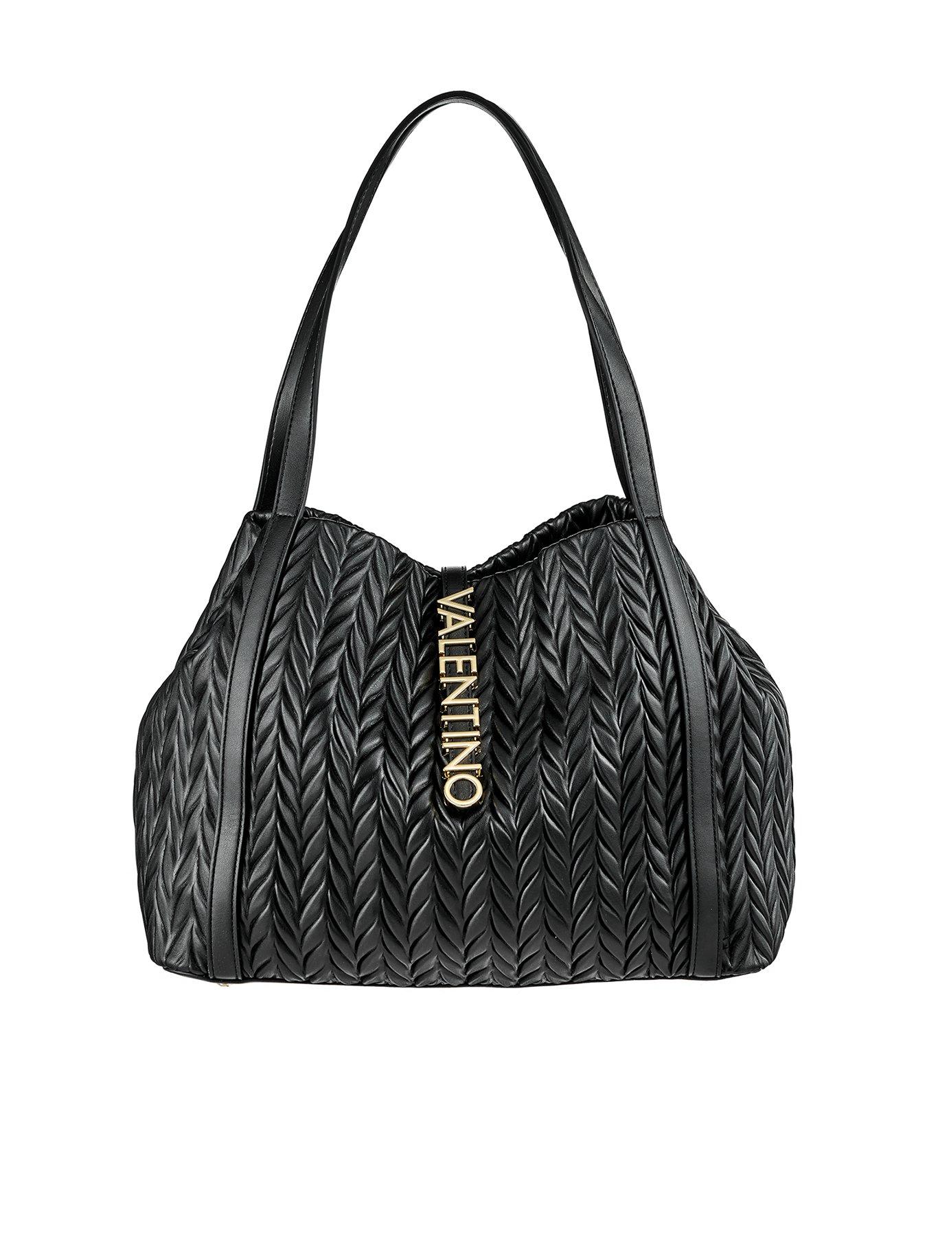 Valentino Fania Nero Quilted Chevron Shoulder Bag - Black