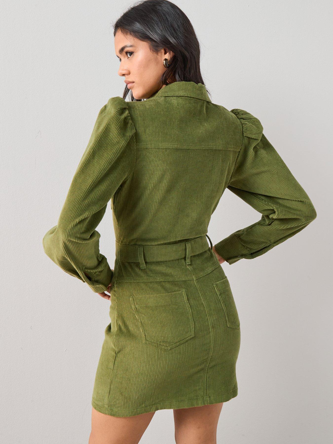 green cord mini dress EMERALD FEATHER BUST BANDAGE MIDI DRESS – bymollie main image 0