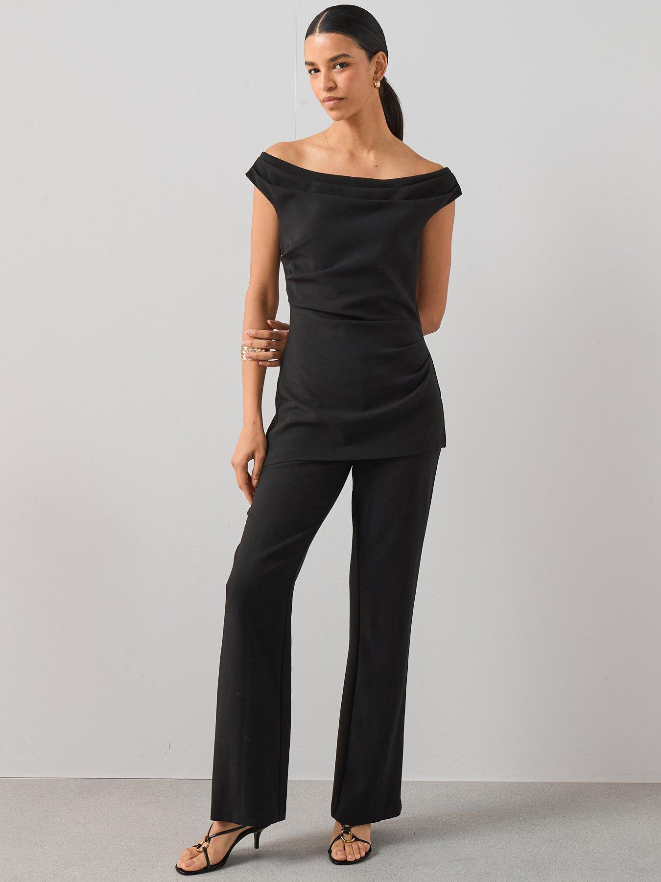 the-very-collection-ruched-bardot-jumpsuit-black