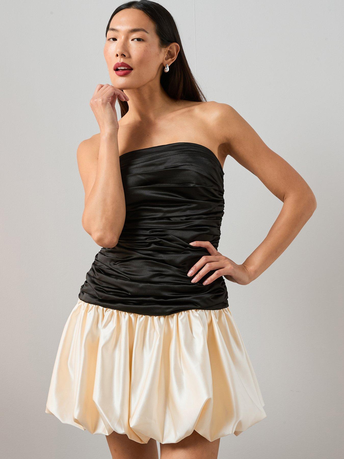 the-very-collection-strapless-satin-puff-ball-mini-dress-black