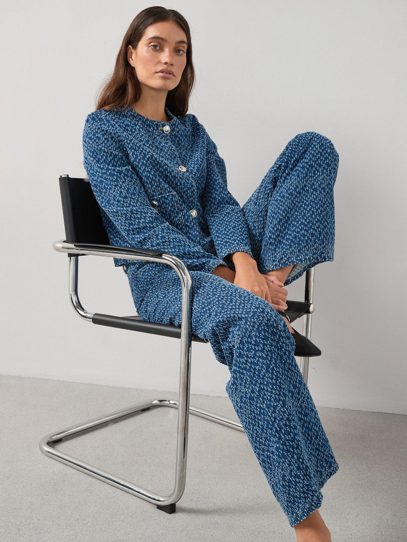 The Very Collection Denim Boucle Wide Leg Jeans - Mid Wash