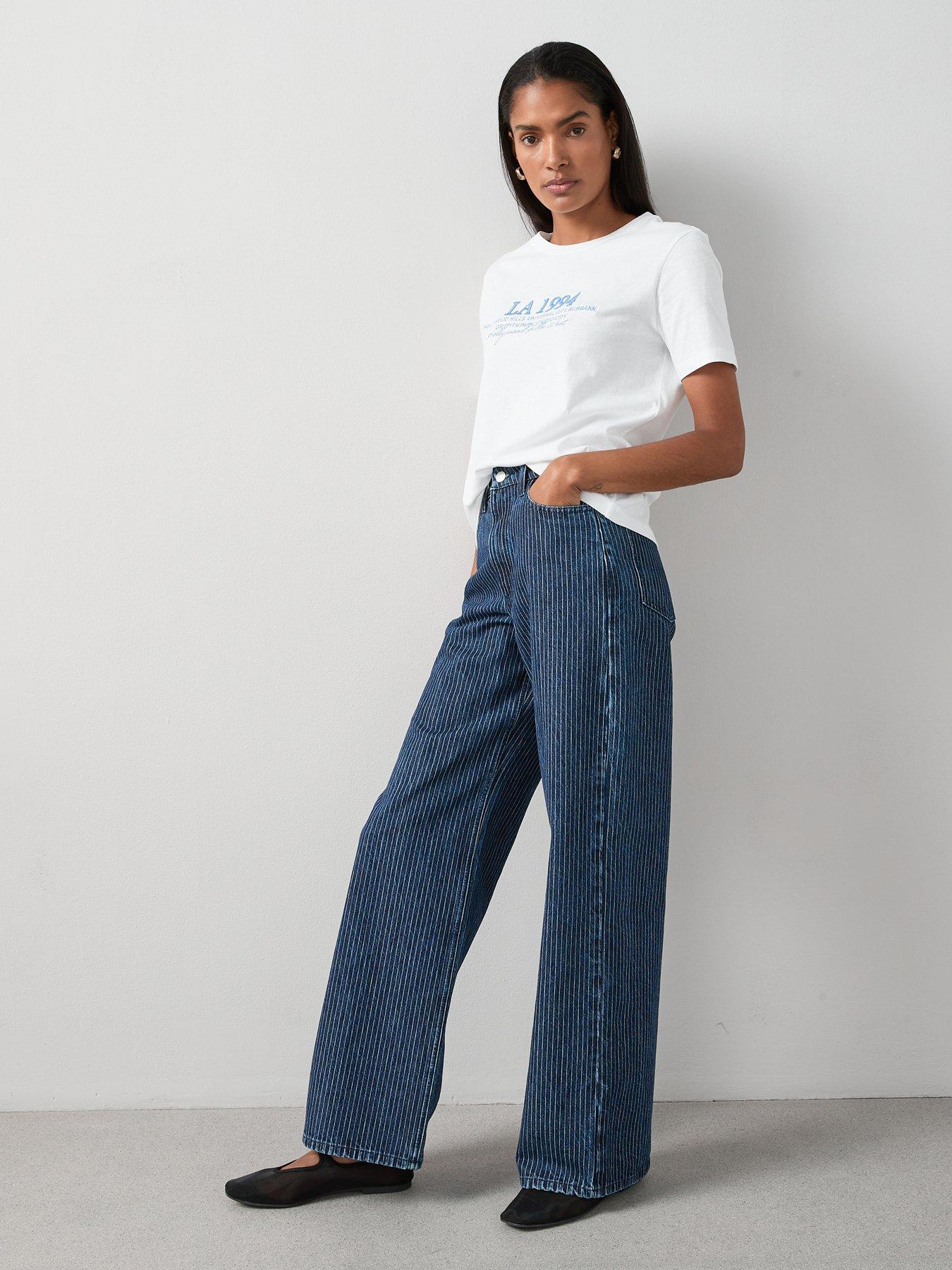 The Very Collection Denim Stripe Wide Leg Jeans - Dark Wash