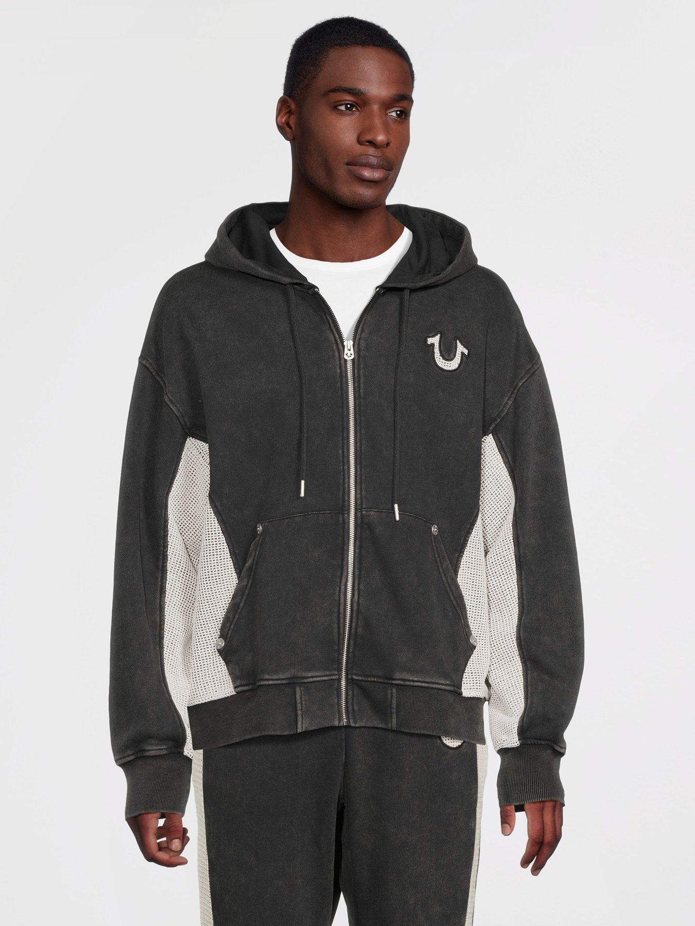 TRUE RELIGION Mesh Inset Clinched Zip Up Hoodie - Black