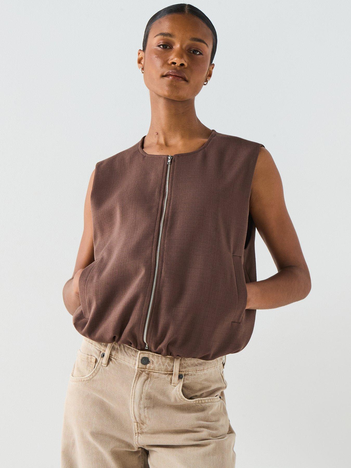 PIECES Faleah Zip Thru Utility Vest - Brown
