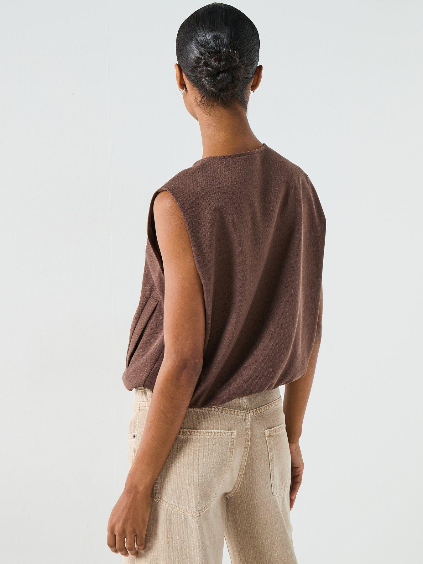 Image 2 of 6 of PIECES Faleah Zip Thru Utility Vest - Brown