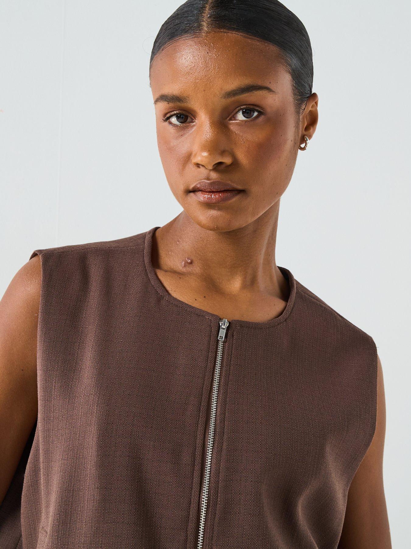 Image 4 of 6 of PIECES Faleah Zip Thru Utility Vest - Brown
