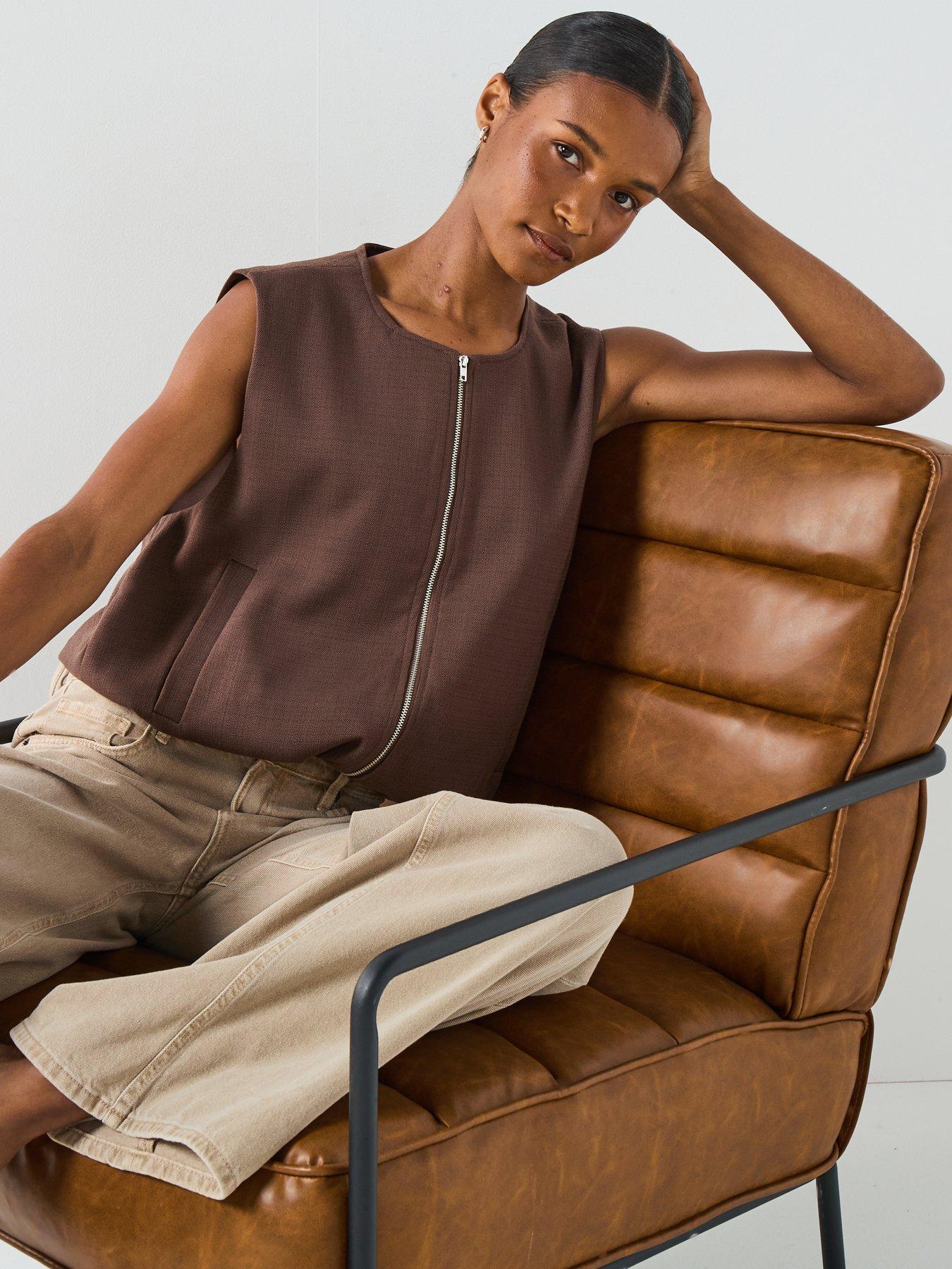 Image 5 of 6 of PIECES Faleah Zip Thru Utility Vest - Brown