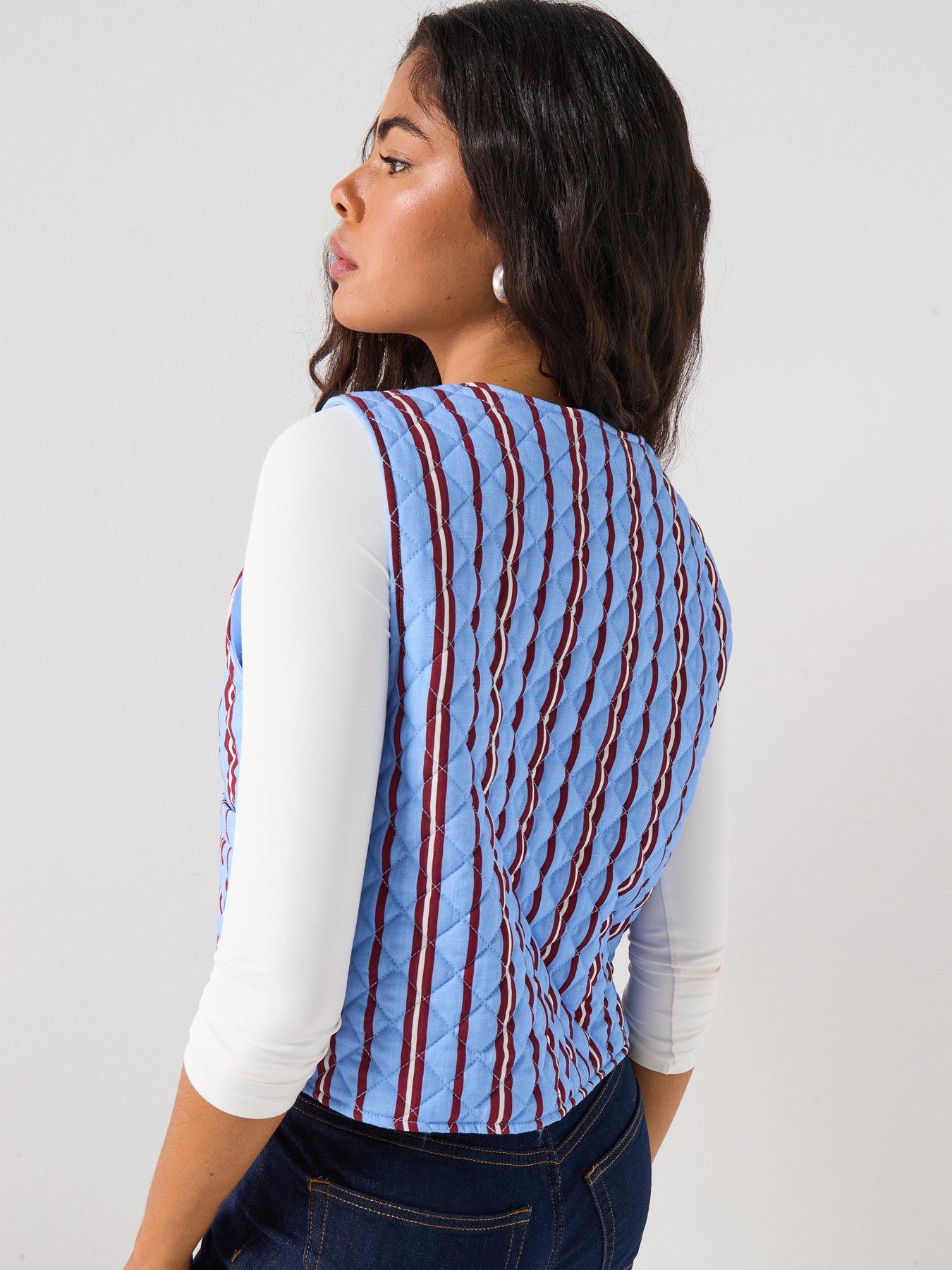 Image 2 of 5 of PIECES Quilted Tie Front Short Waistcoat - Blue Multi