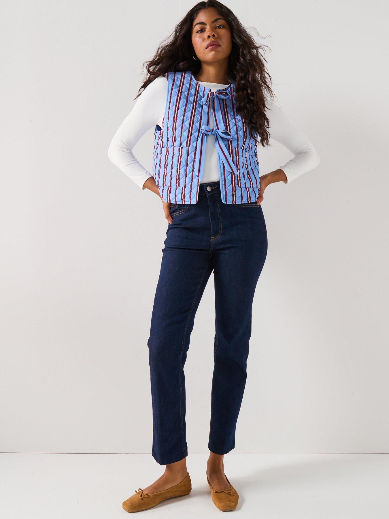 Image 3 of 5 of PIECES Quilted Tie Front Short Waistcoat - Blue Multi