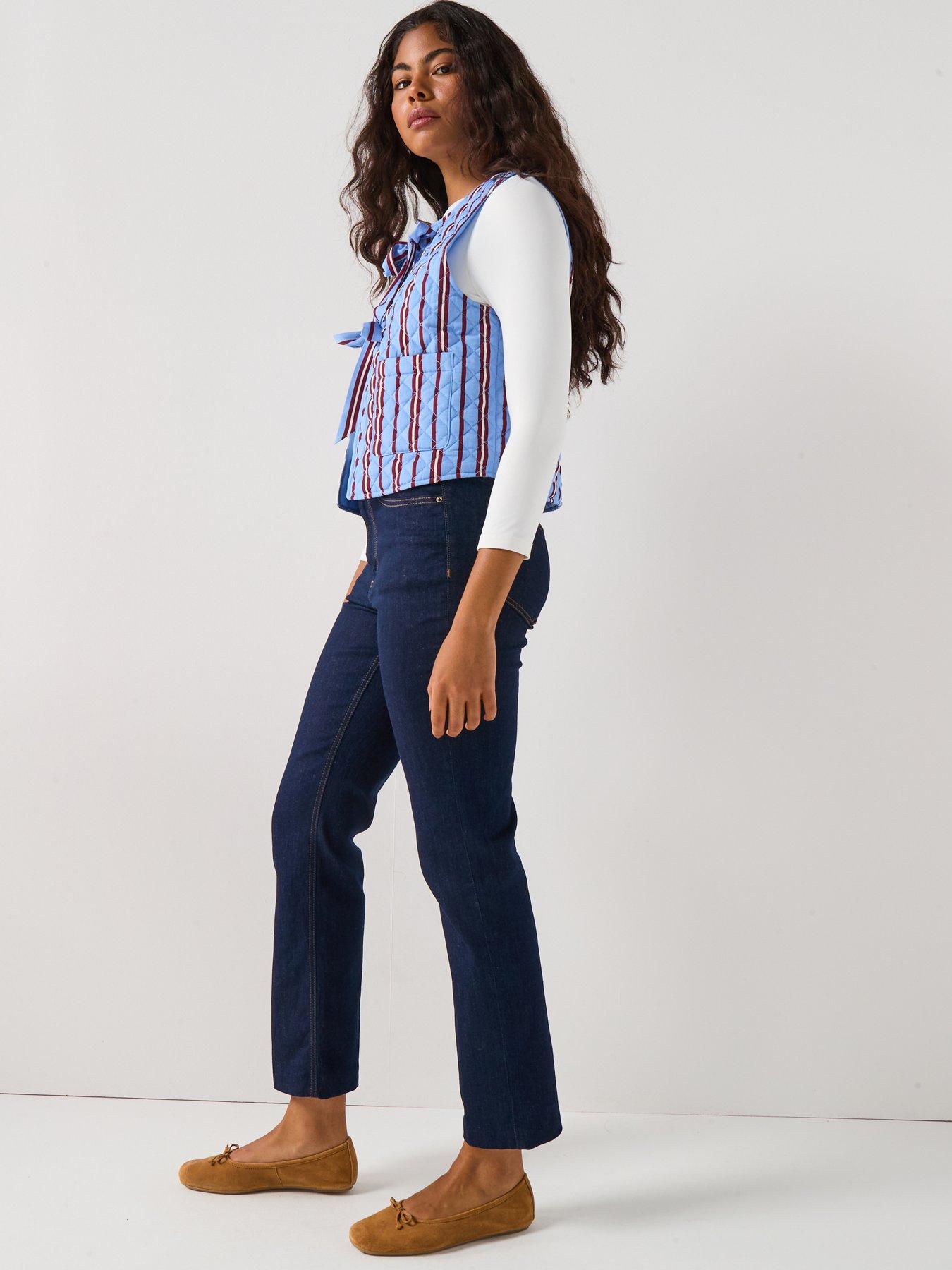 Image 5 of 5 of PIECES Quilted Tie Front Short Waistcoat - Blue Multi